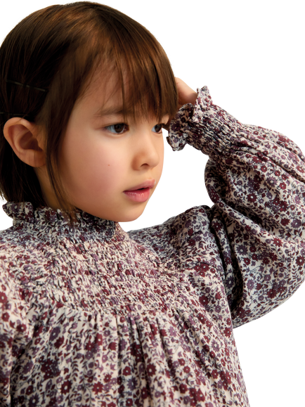 The New Society Kids' Cotton High Neck Ruffle Dress, Samara Print - view 2, Samara Print