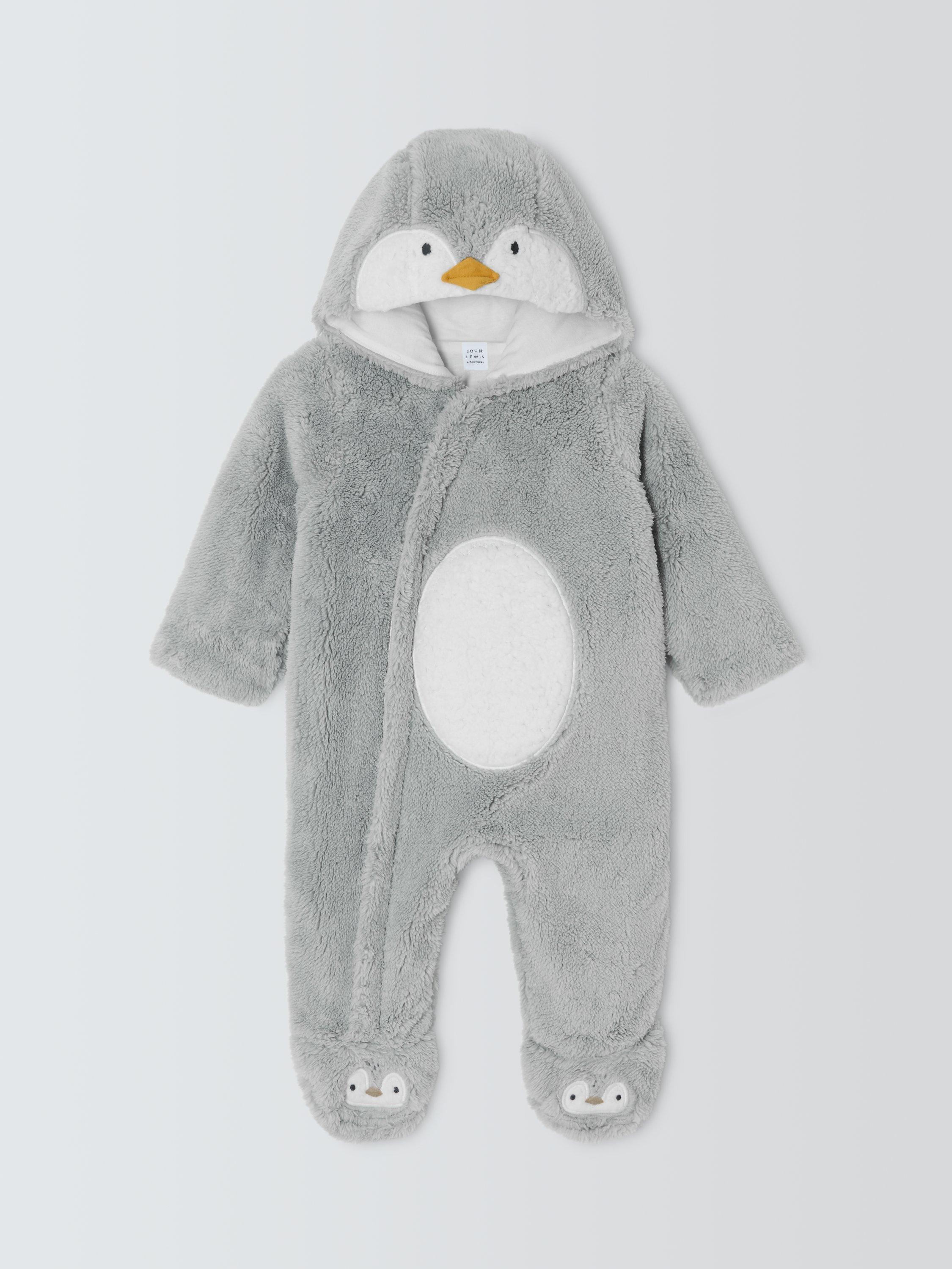 Product image 1 of 3, which shows John Lewis Baby Penguin Onesie, Grey, 12-18 months