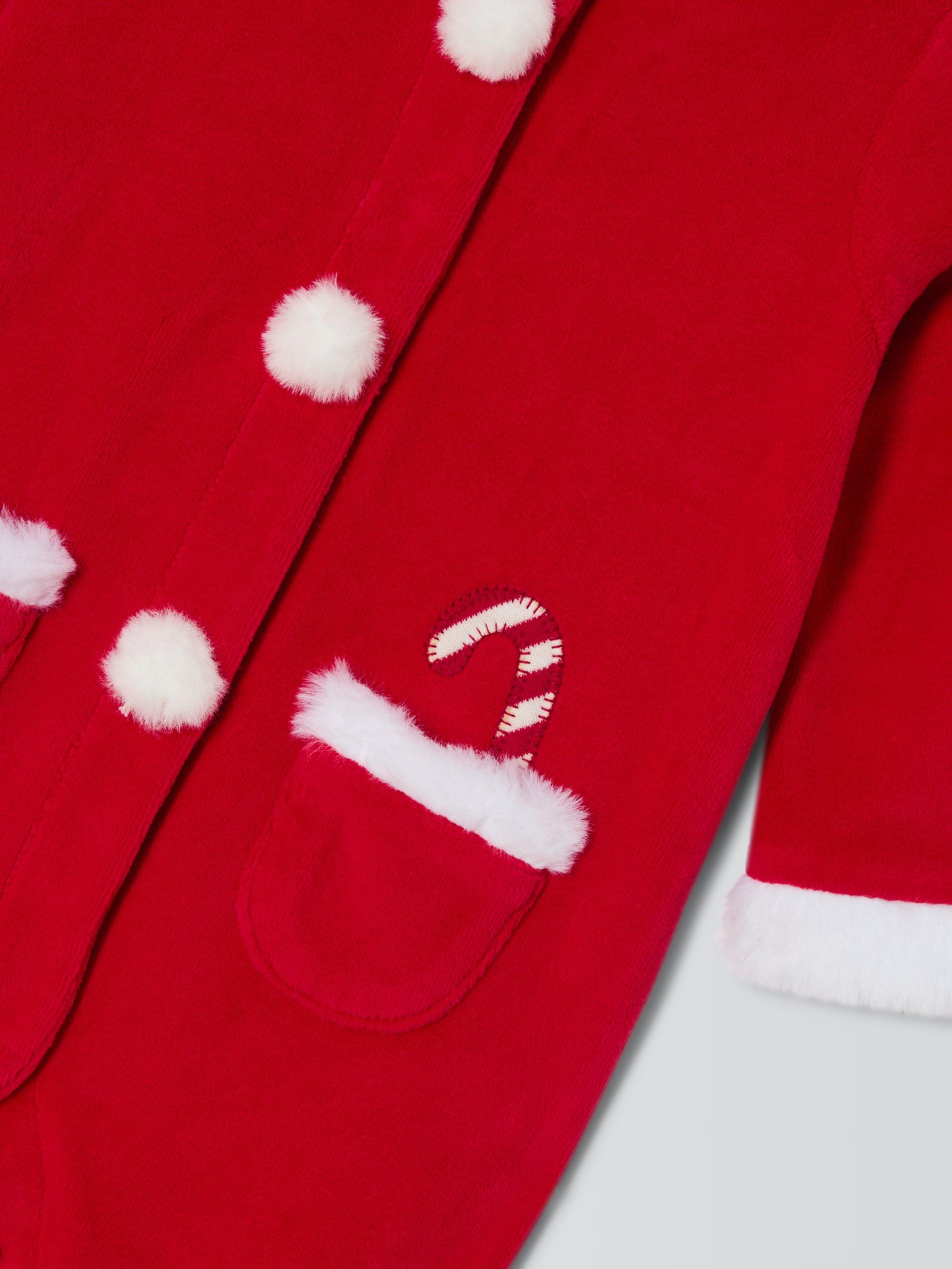 Product image 3 of 5, which shows John Lewis Baby Santa Sleepsuit, Red, 0-3 months