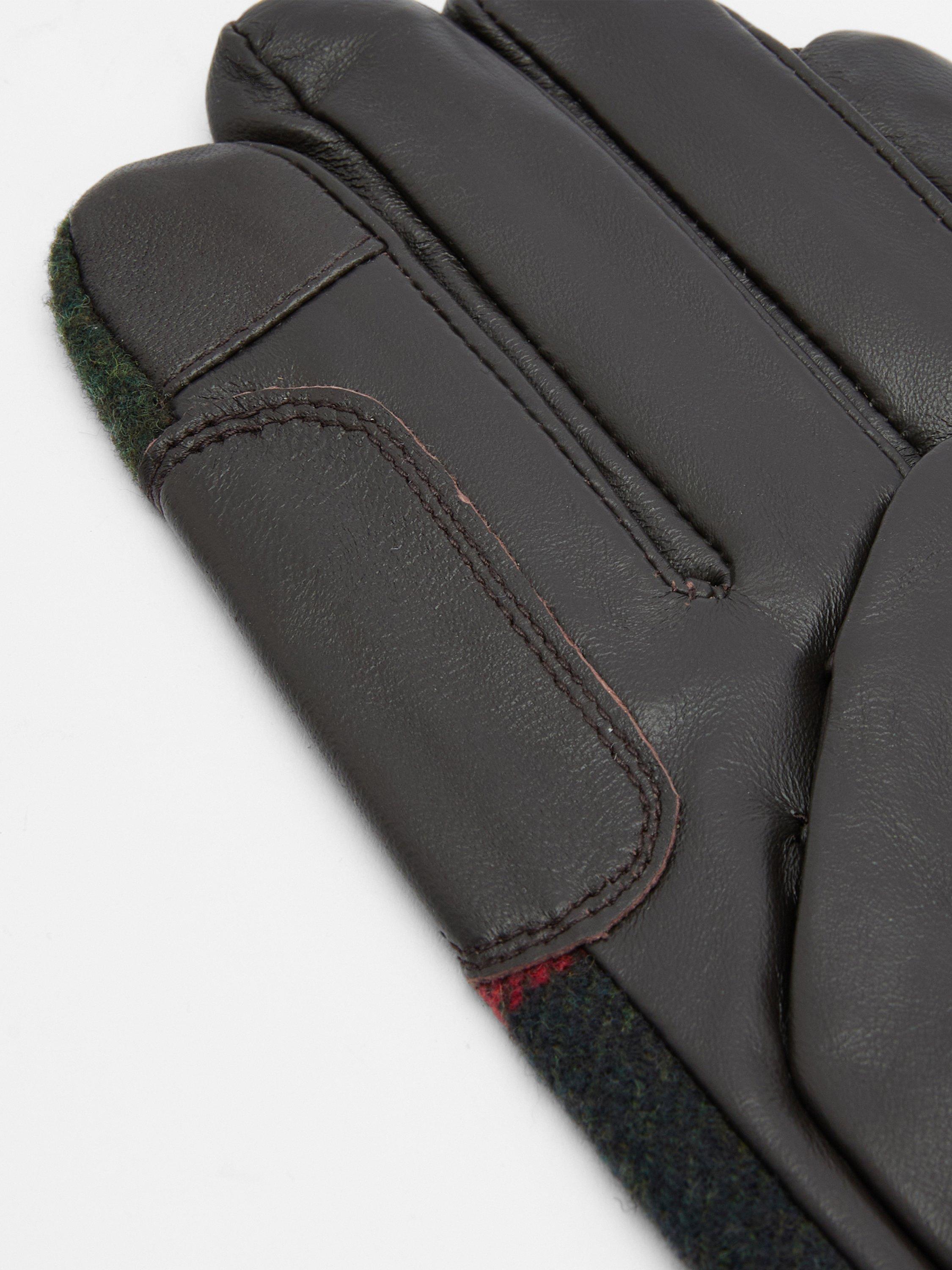 Product image 2 of 8, which shows Barbour Aubrey Leather Blend Tartan Gloves, Multi, S