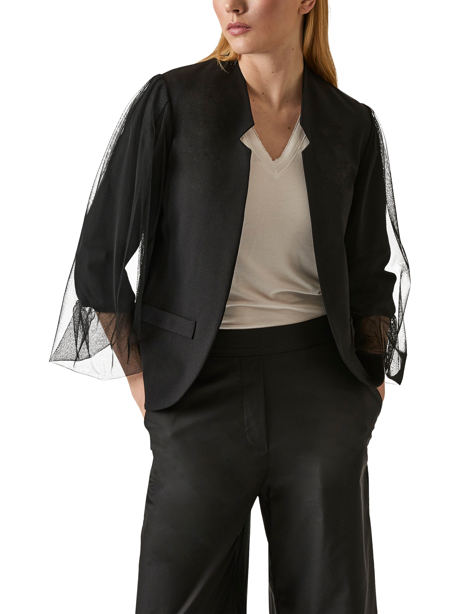 Product image 3 of 6, which shows James Lakeland Tulle Sleeve Blazer, Black, 8