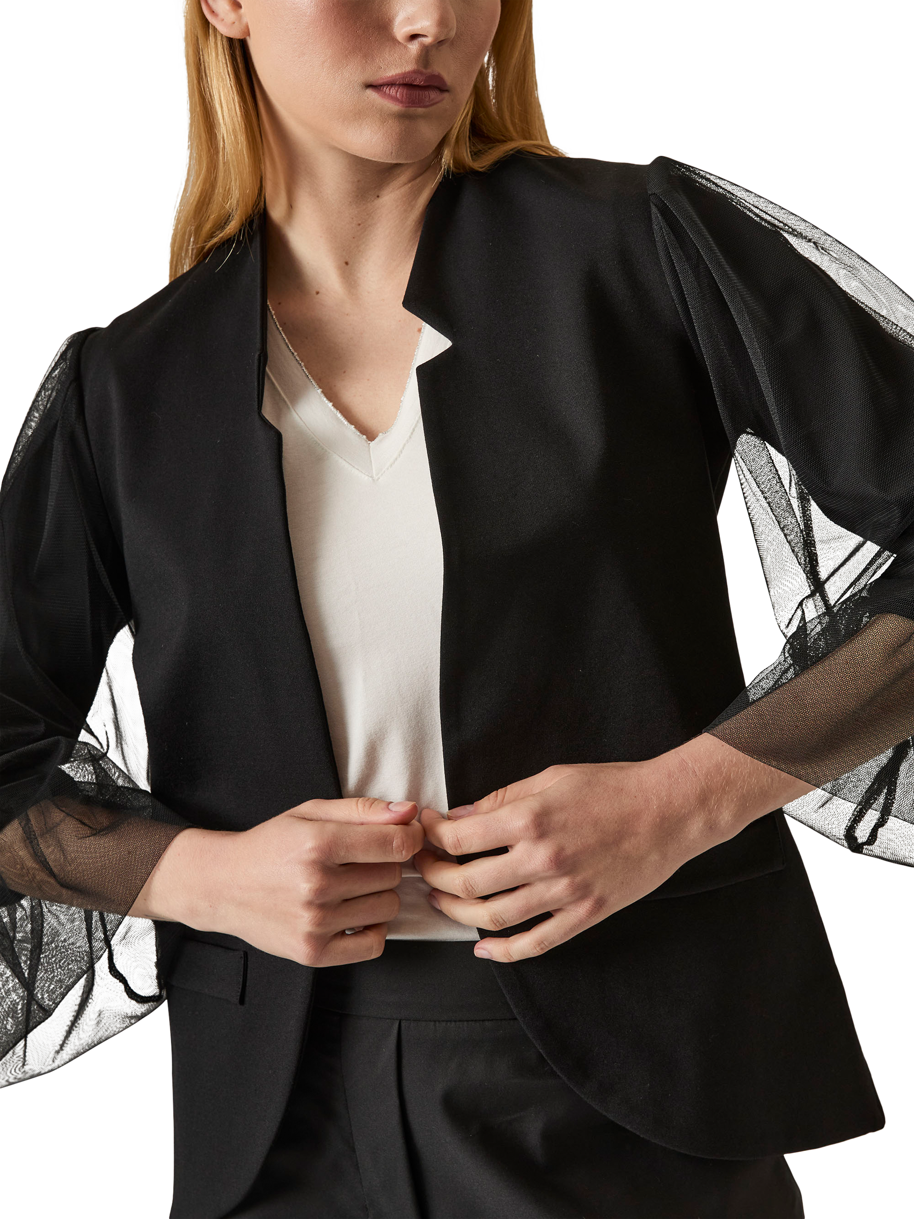 Product image 4 of 6, which shows James Lakeland Tulle Sleeve Blazer, Black, 8