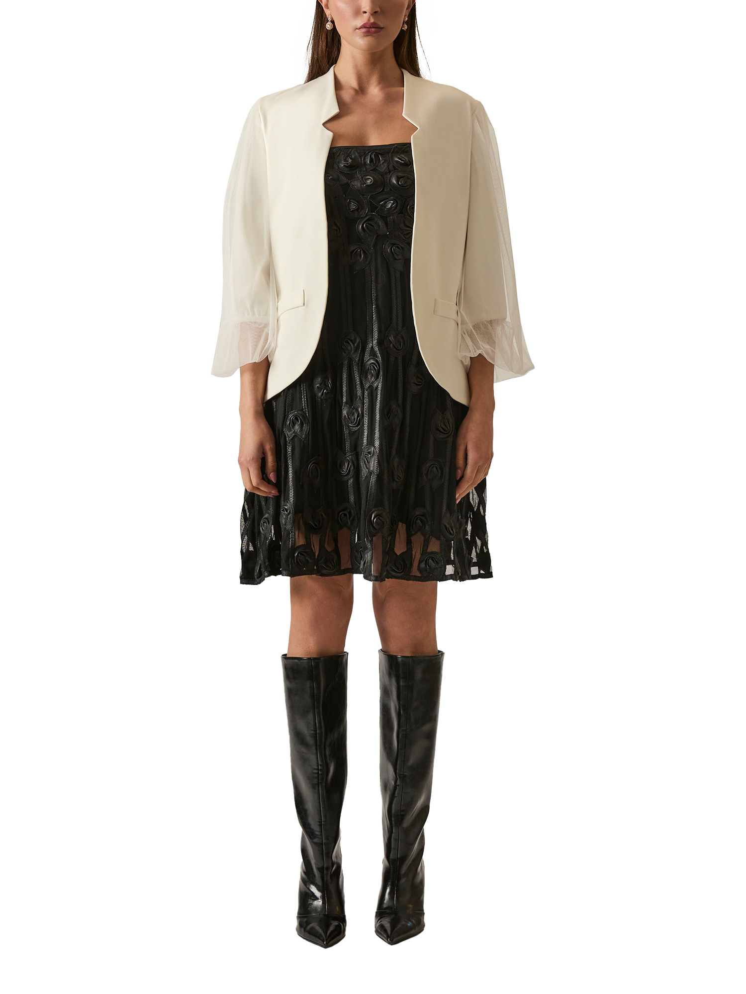 Product image 1 of 7, which shows James Lakeland Tulle Sleeve Blazer, White, 8