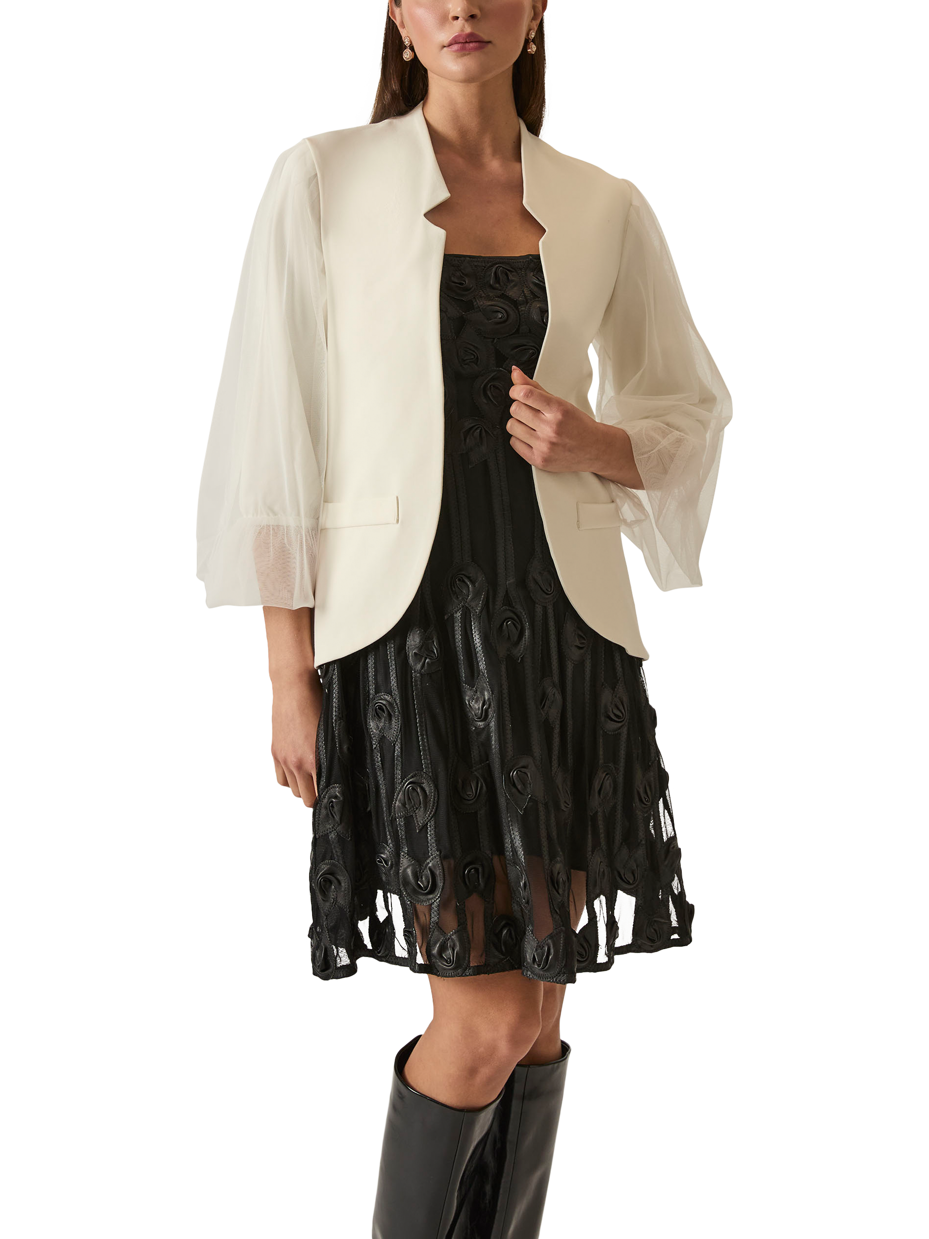 Product image 3 of 7, which shows James Lakeland Tulle Sleeve Blazer, White, 8