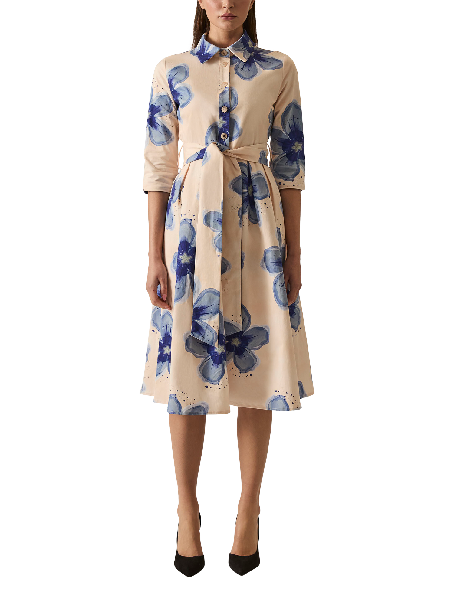 Product image 1 of 6, which shows James Lakeland Cotton Floral Print Shirt Dress, Blue, 8