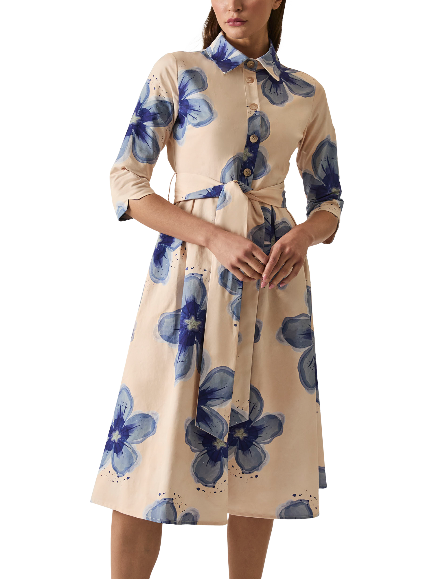 Product image 3 of 6, which shows James Lakeland Cotton Floral Print Shirt Dress, Blue, 8