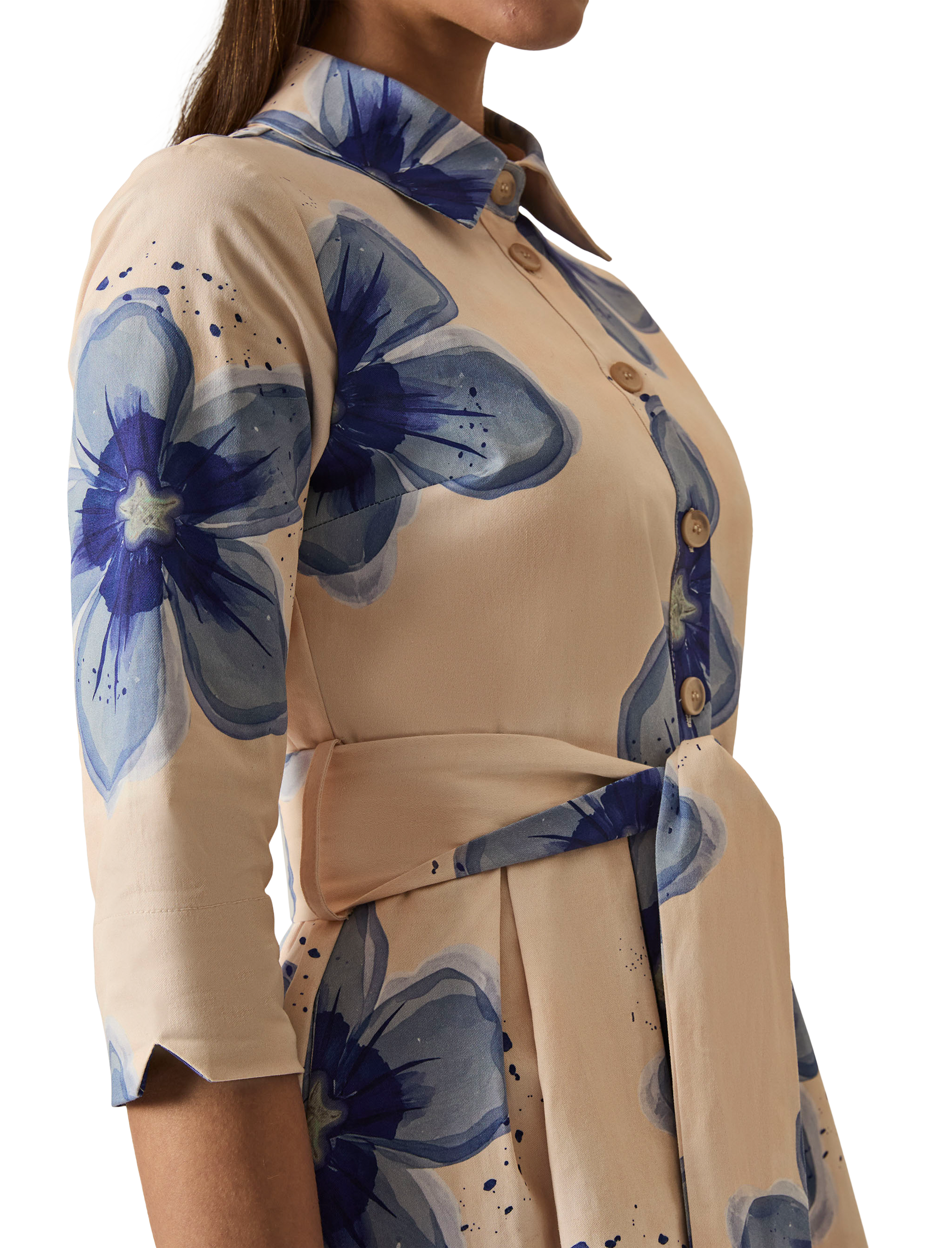 Product image 4 of 6, which shows James Lakeland Cotton Floral Print Shirt Dress, Blue, 8