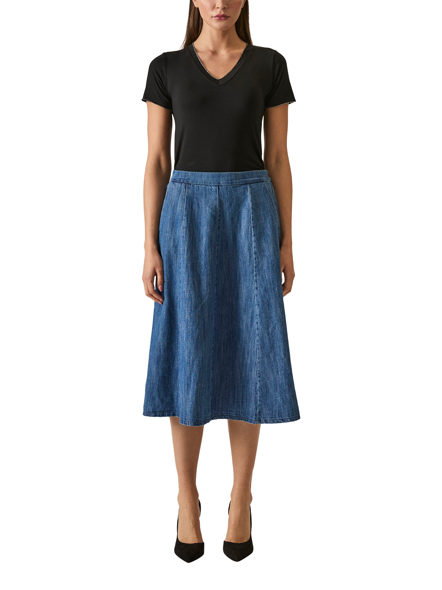Product image 1 of 6, which shows James Lakeland Denim Flared Skirt, Blue, 8
