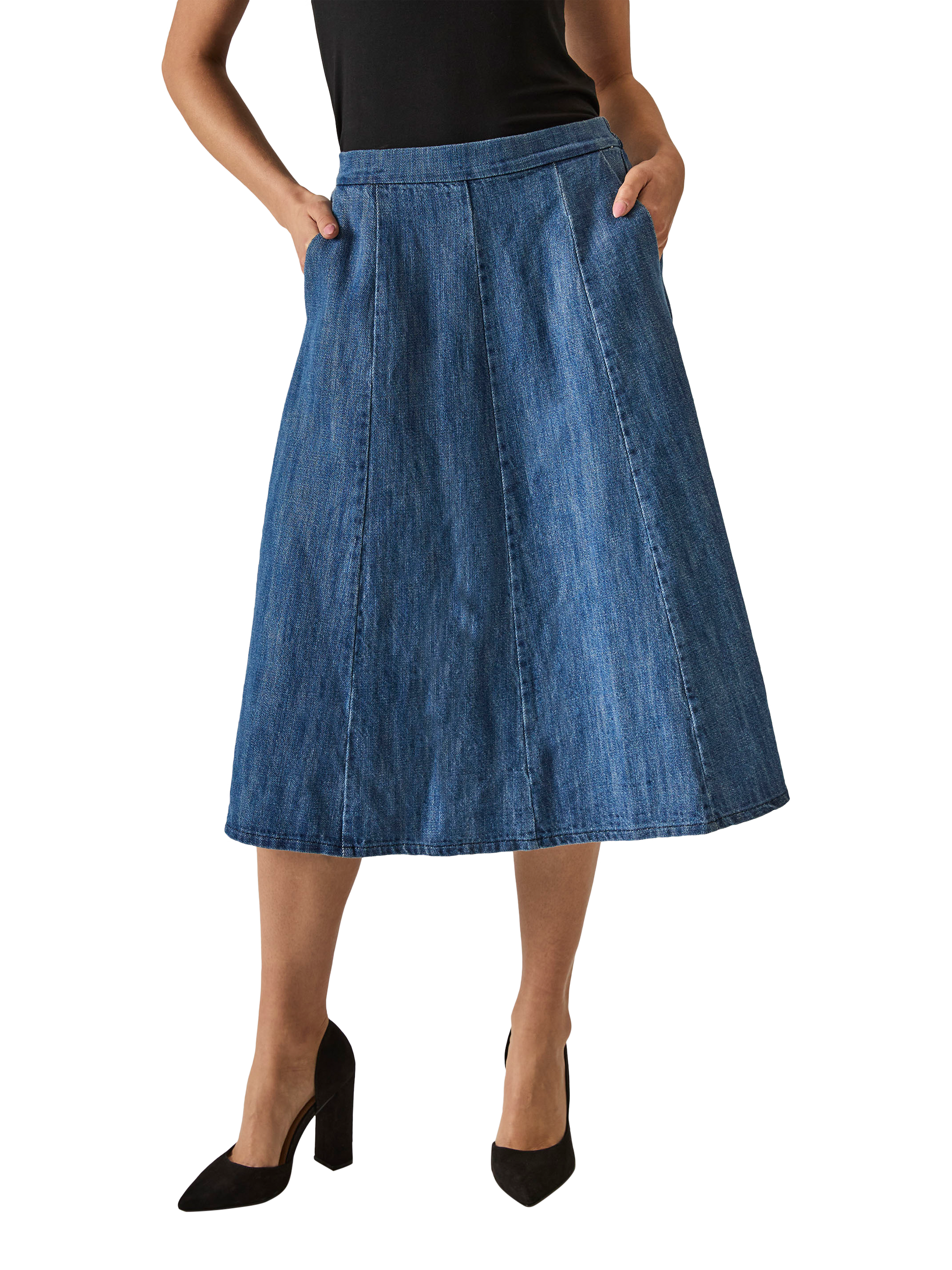 Product image 3 of 6, which shows James Lakeland Denim Flared Skirt, Blue, 8