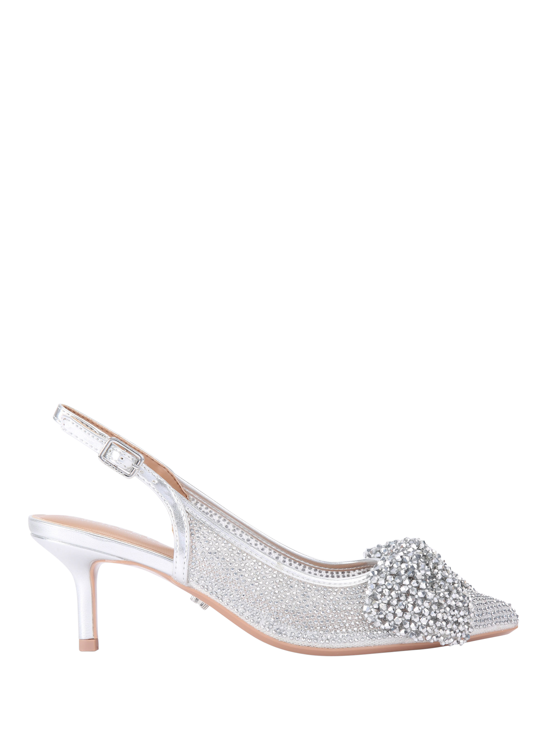 Product image 1 of 4, which shows Carvela Chiara Bow Embellished Slingback Court Shoes, Silver, 3