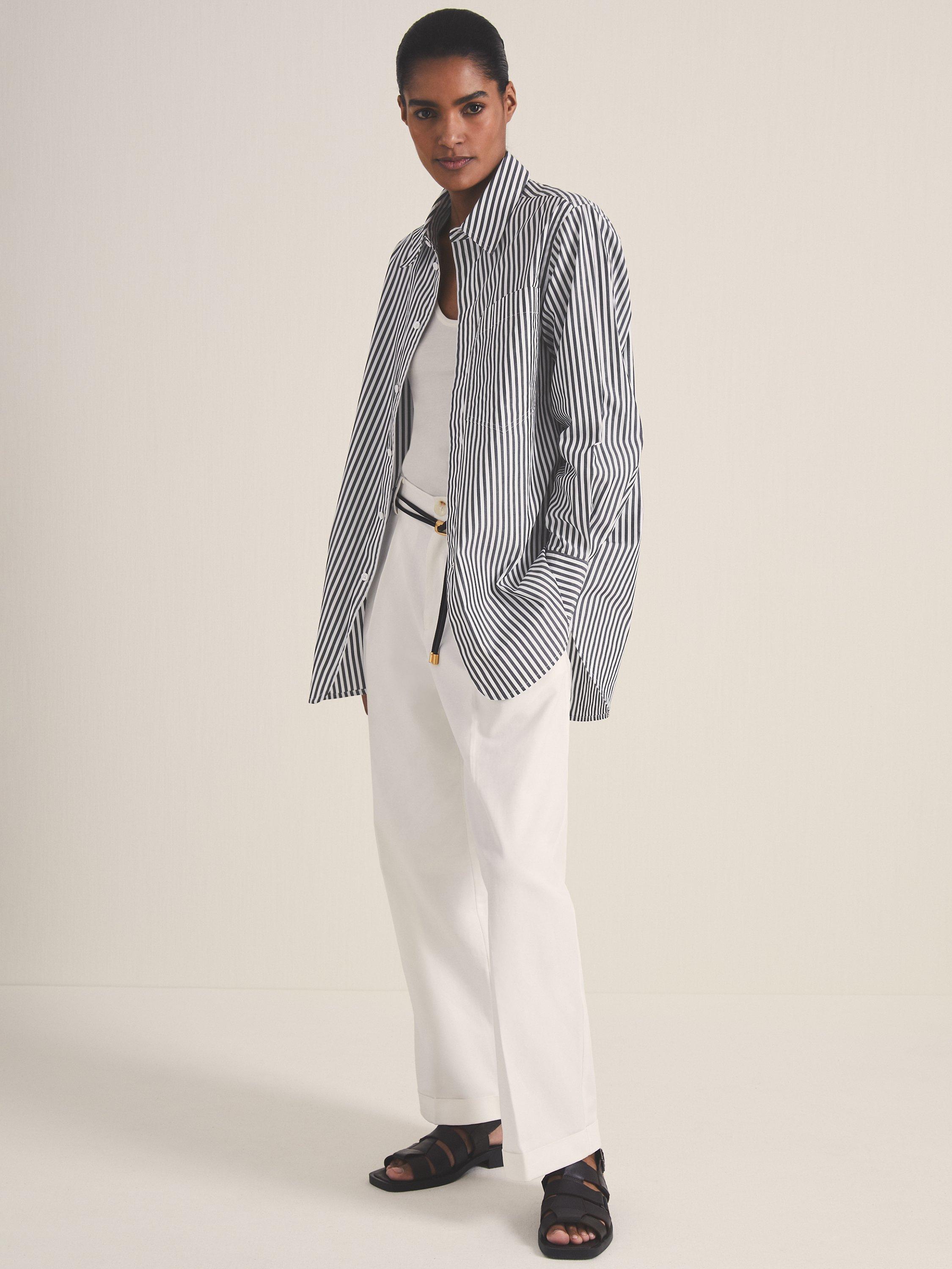 Product image 1 of 5, which shows Reiss Blair Stripe Long Sleeve Shirt, White/Navy, 6