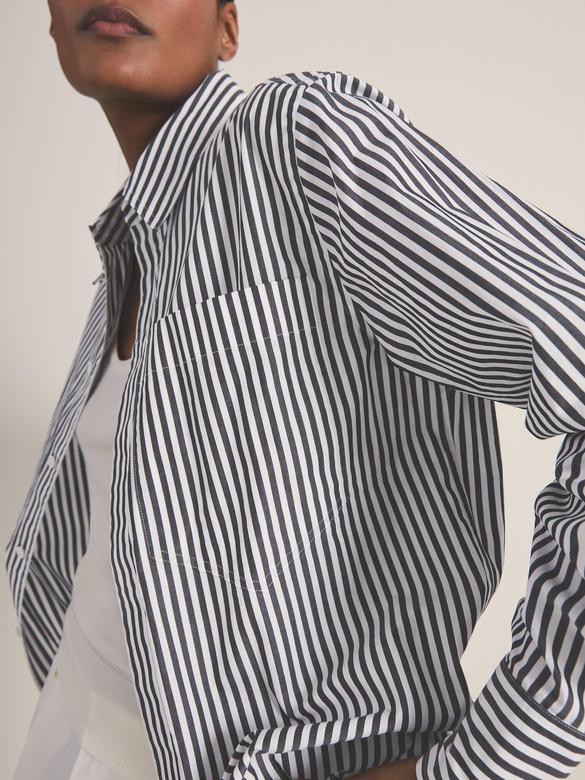 Product image 4 of 5, which shows Reiss Blair Stripe Long Sleeve Shirt, White/Navy, 6