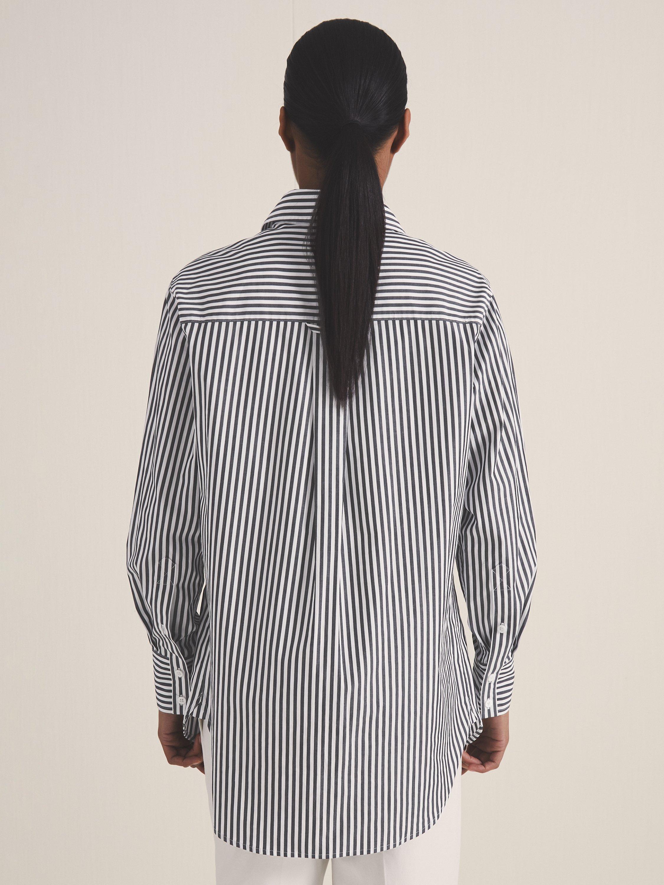 Product image 5 of 5, which shows Reiss Blair Stripe Long Sleeve Shirt, White/Navy, 6