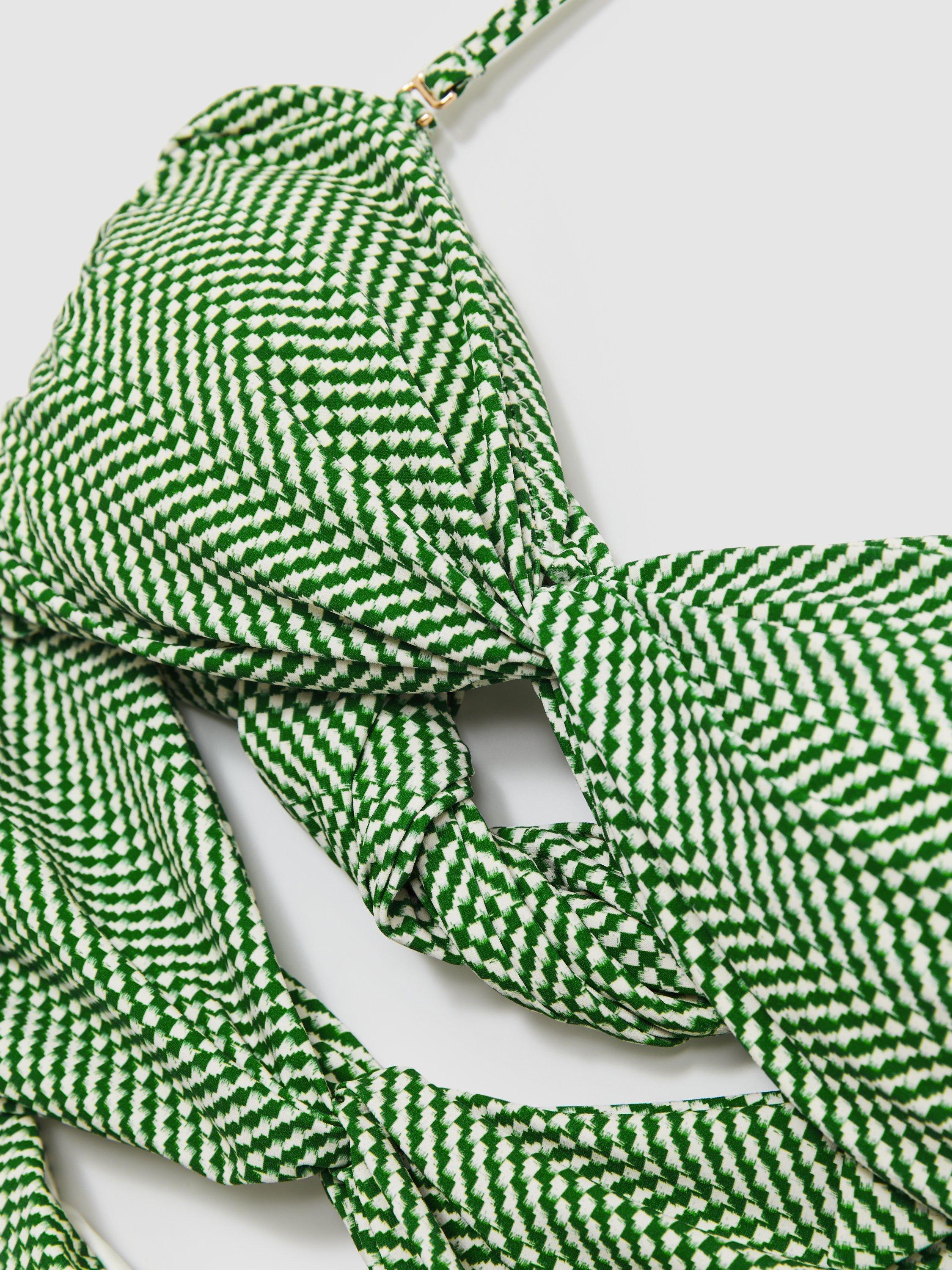Product image 2 of 5, which shows Reiss Nelly Twist Check Swimsuit, Green/White, 12
