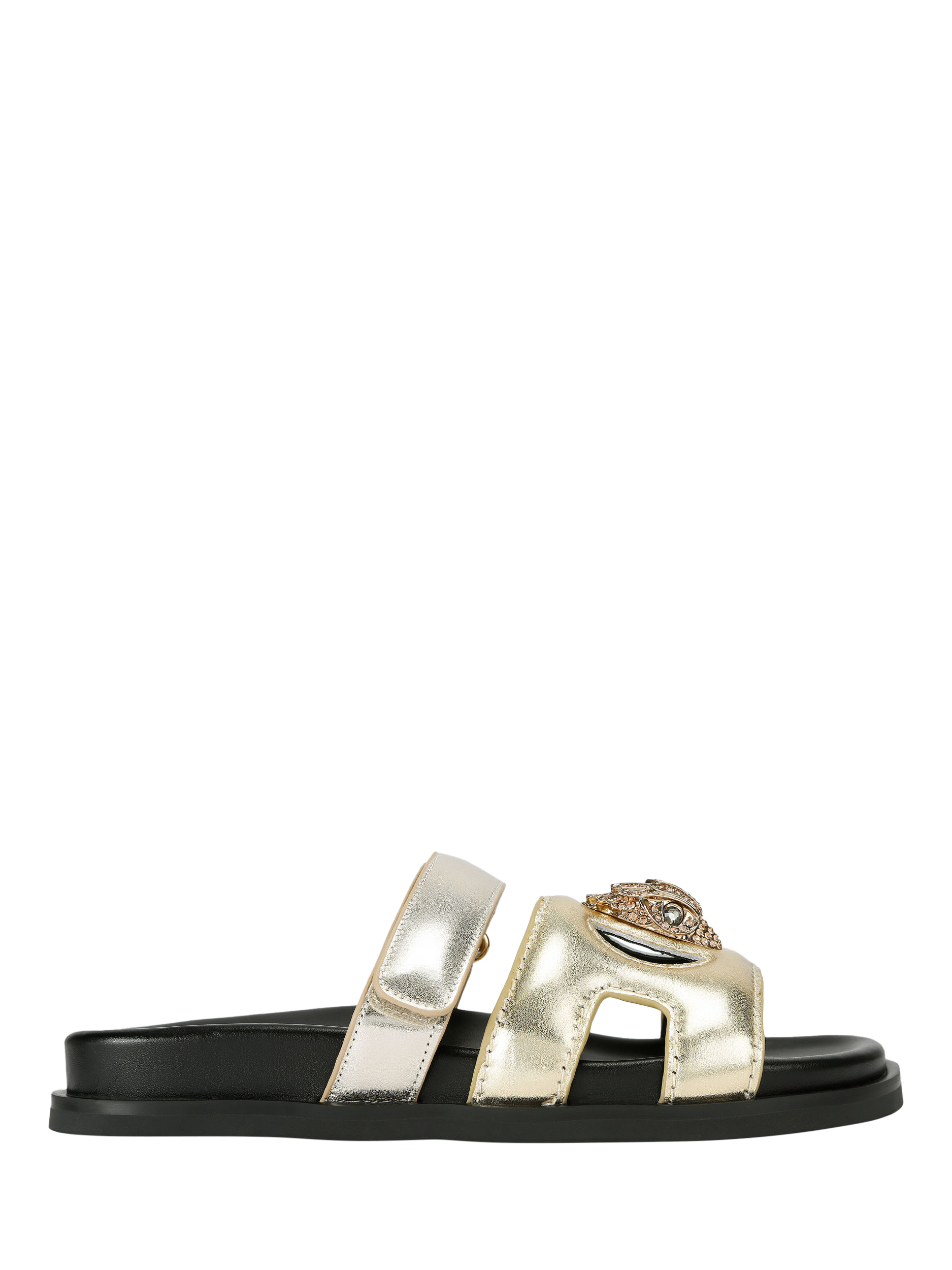 Product image 1 of 5, which shows Kurt Geiger London Metallic Leather Eagle Cut-Out Sandals, Gold, 3