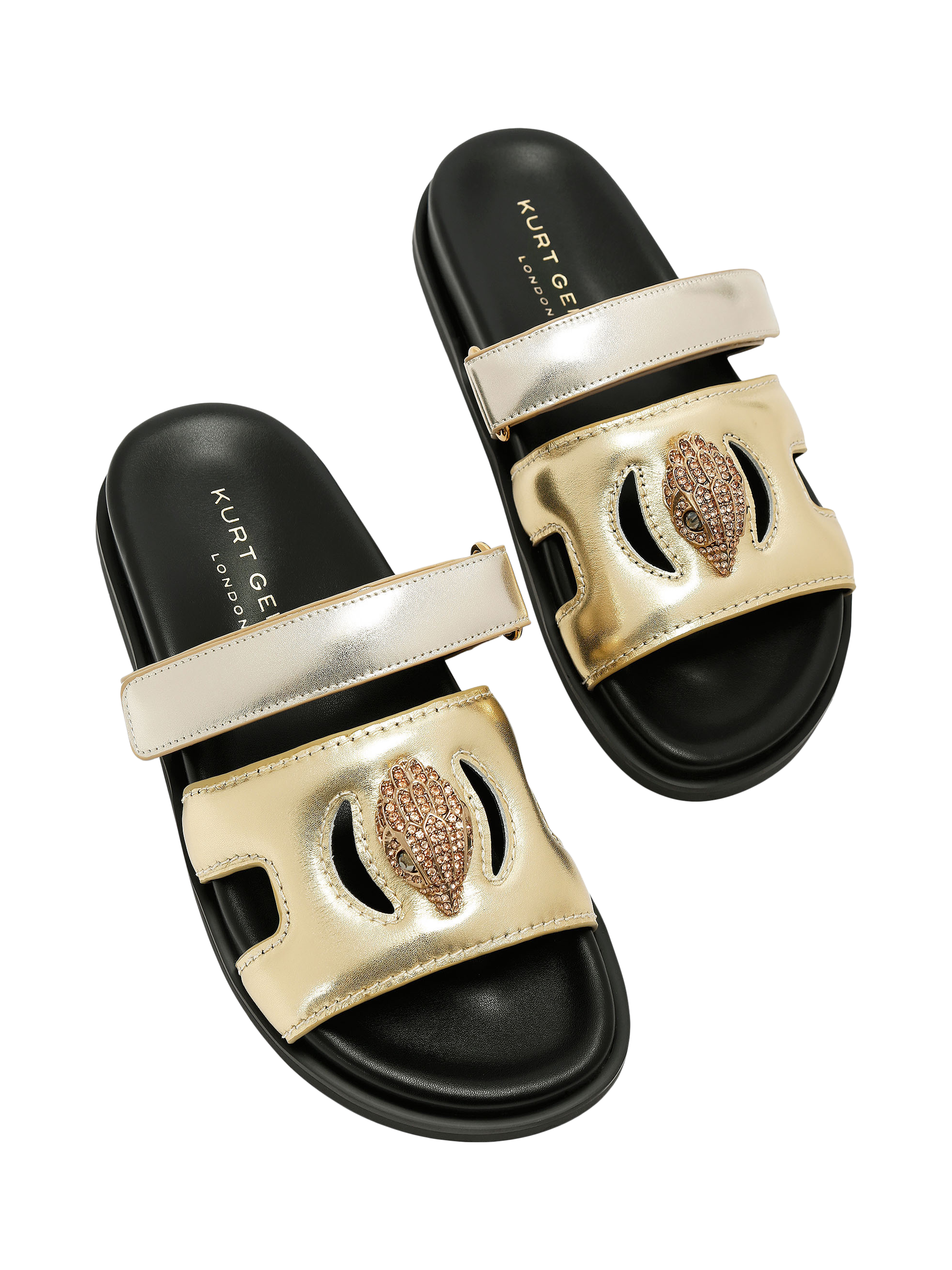 Product image 3 of 5, which shows Kurt Geiger London Metallic Leather Eagle Cut-Out Sandals, Gold, 3