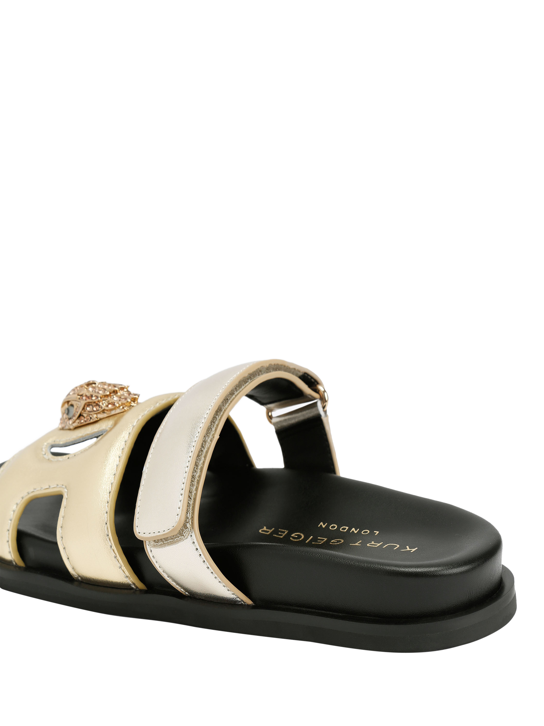 Product image 4 of 5, which shows Kurt Geiger London Metallic Leather Eagle Cut-Out Sandals, Gold, 3
