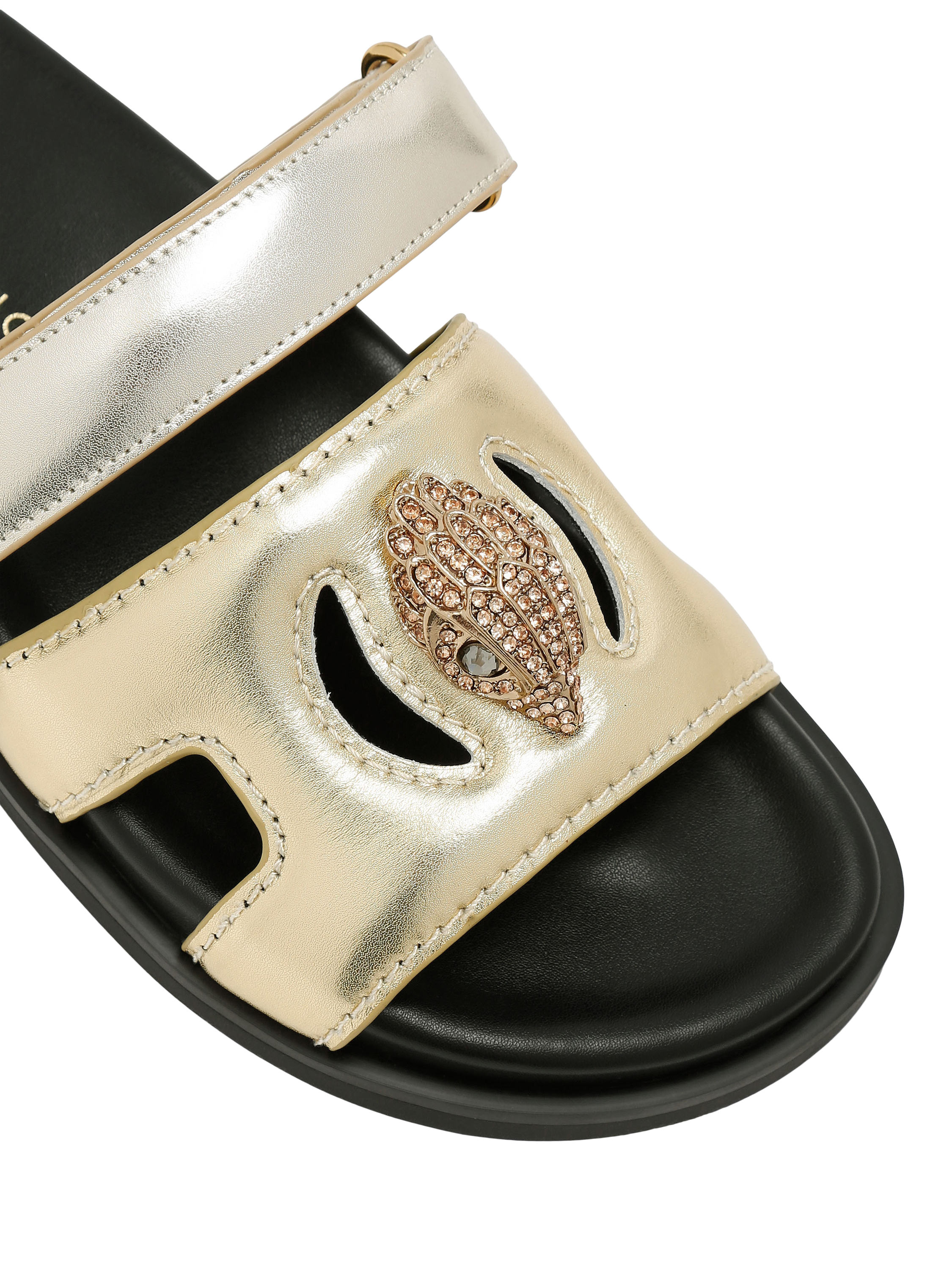 Product image 5 of 5, which shows Kurt Geiger London Metallic Leather Eagle Cut-Out Sandals, Gold, 3