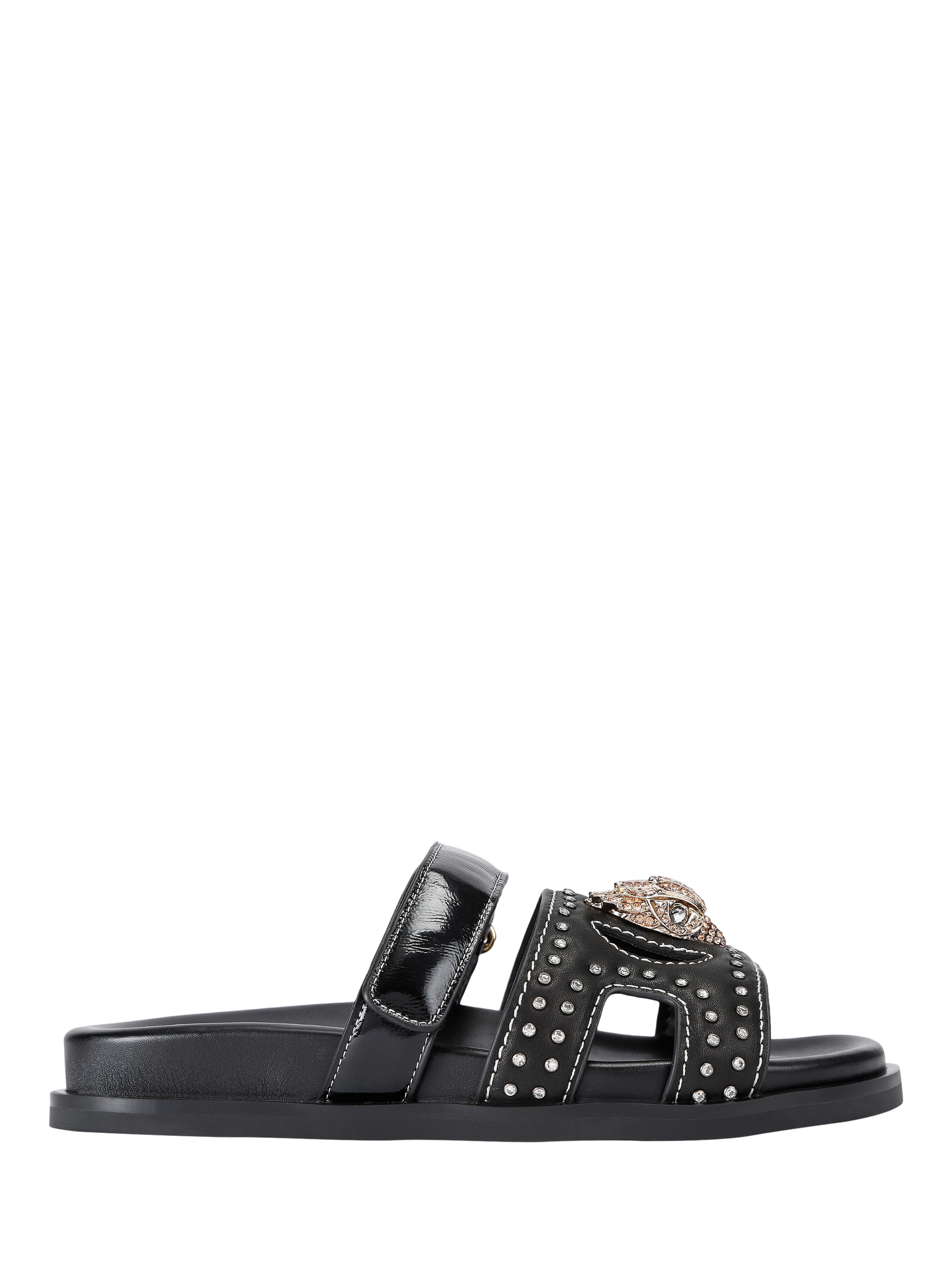 Product image 1 of 5, which shows Kurt Geiger London Eagle Stud Leather Cut Out Footbed Sandals, Black, 3
