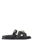 Kurt Geiger London Eagle Stud Leather Cut Out Footbed Sandals, Black
