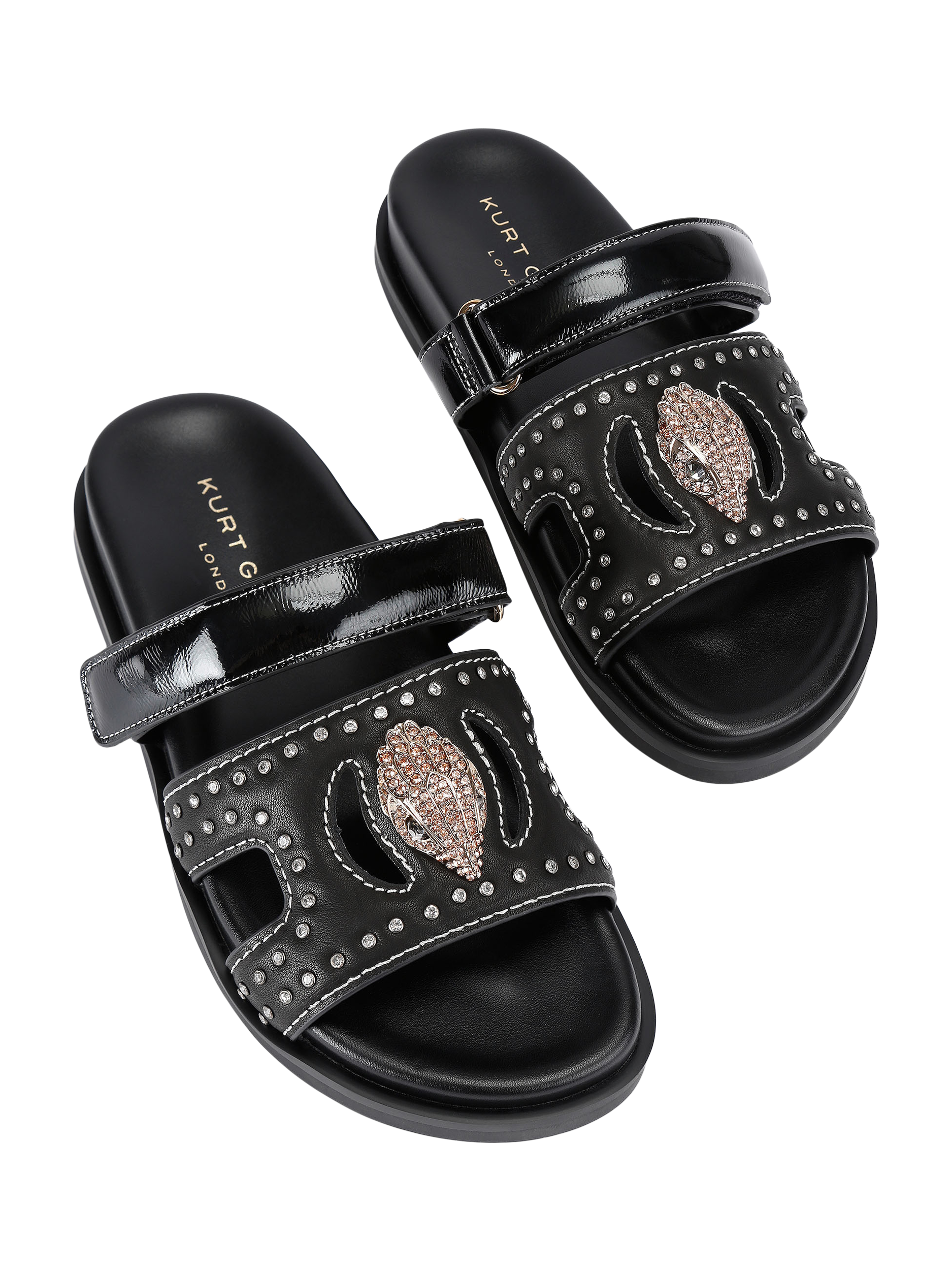 Product image 2 of 5, which shows Kurt Geiger London Eagle Stud Leather Cut Out Footbed Sandals, Black, 3
