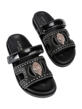 Kurt Geiger London Eagle Stud Leather Cut Out Footbed Sandals, Black