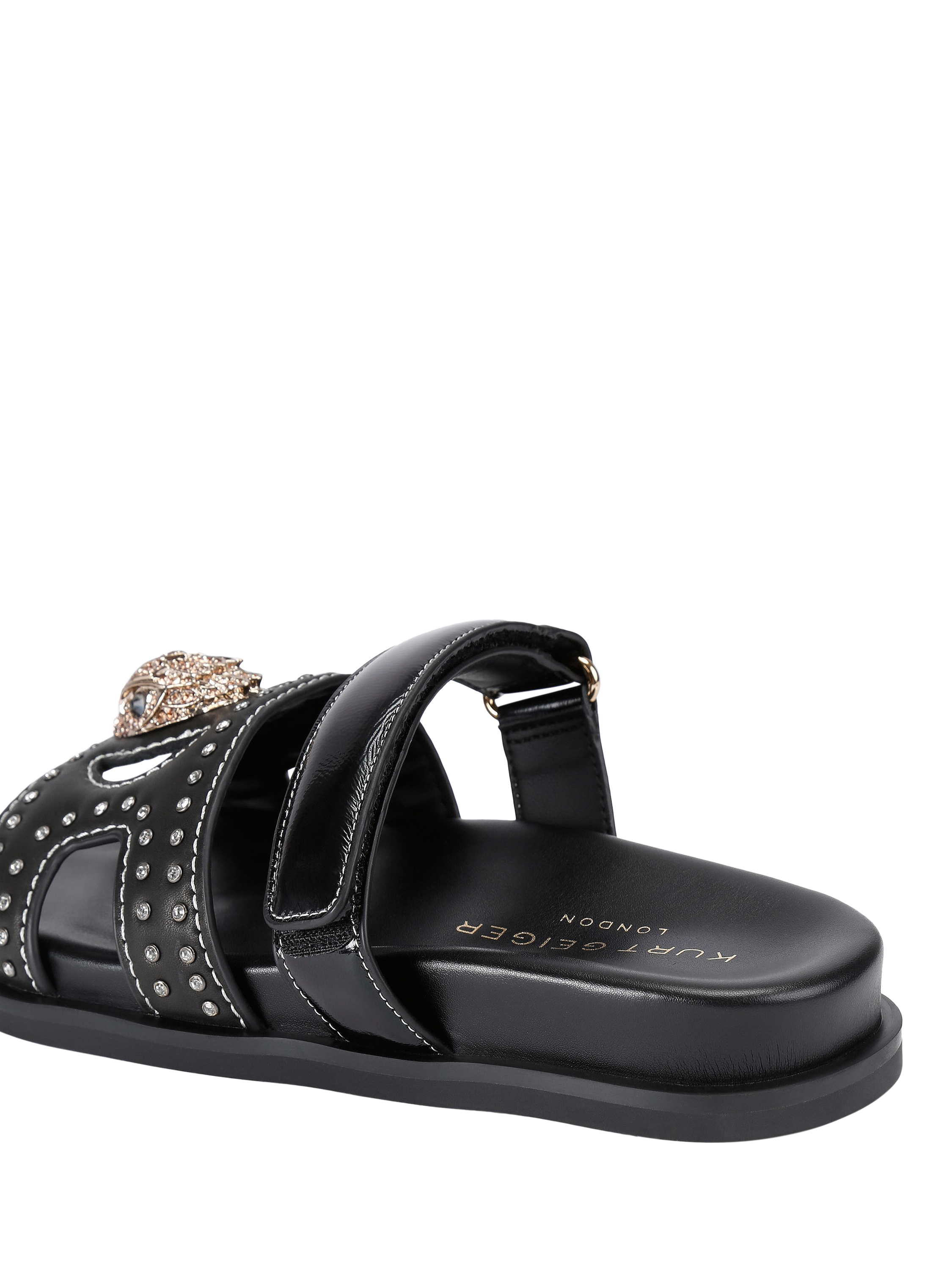 Product image 3 of 5, which shows Kurt Geiger London Eagle Stud Leather Cut Out Footbed Sandals, Black, 3