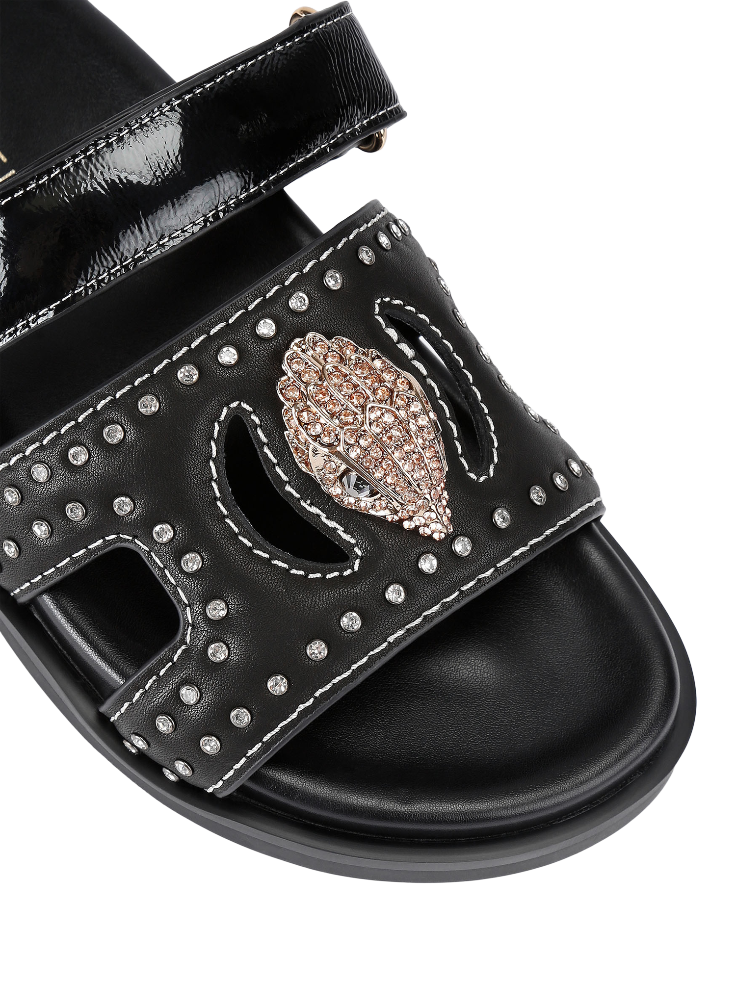Product image 4 of 5, which shows Kurt Geiger London Eagle Stud Leather Cut Out Footbed Sandals, Black, 3