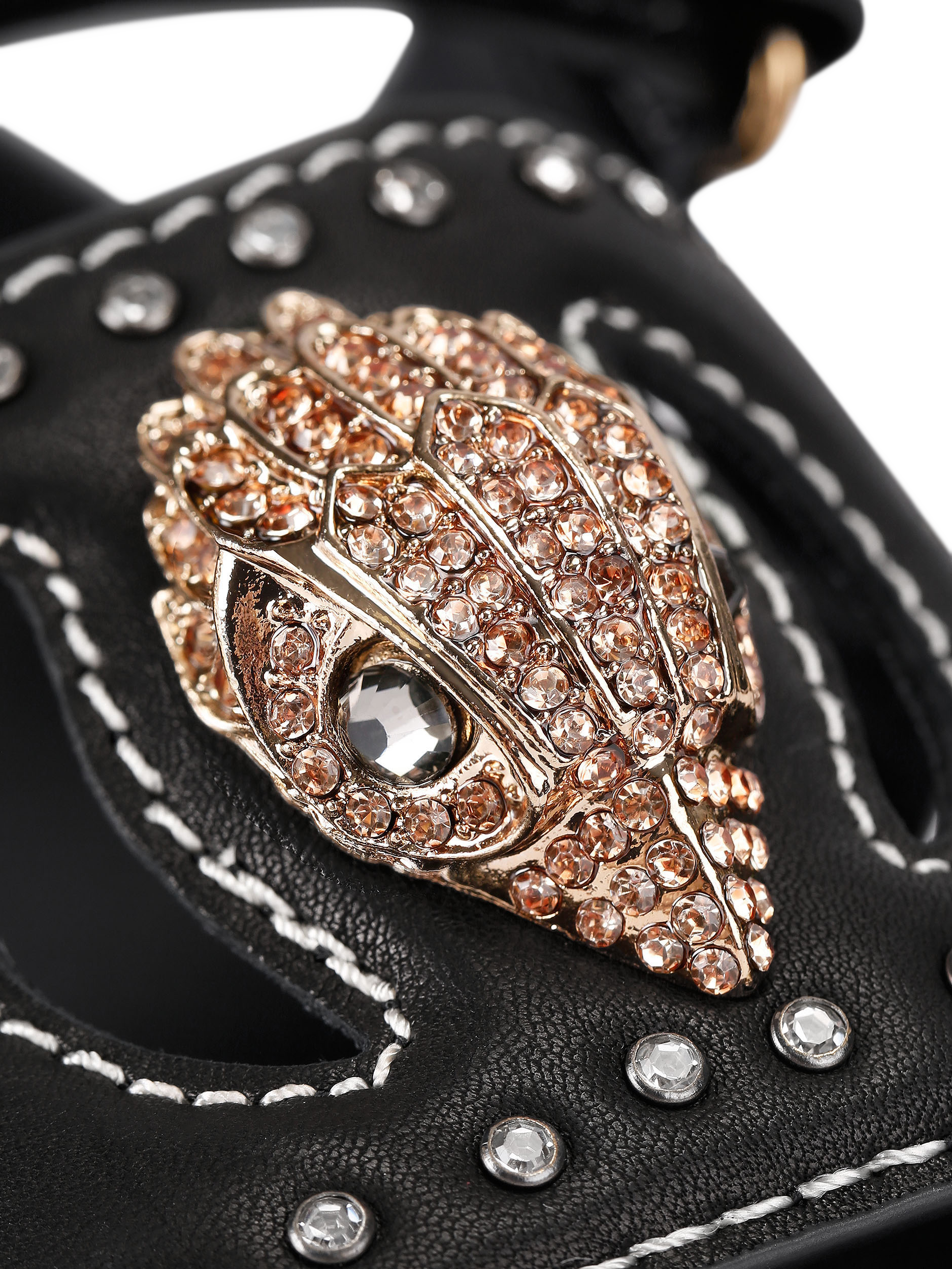 Product image 5 of 5, which shows Kurt Geiger London Eagle Stud Leather Cut Out Footbed Sandals, Black, 3