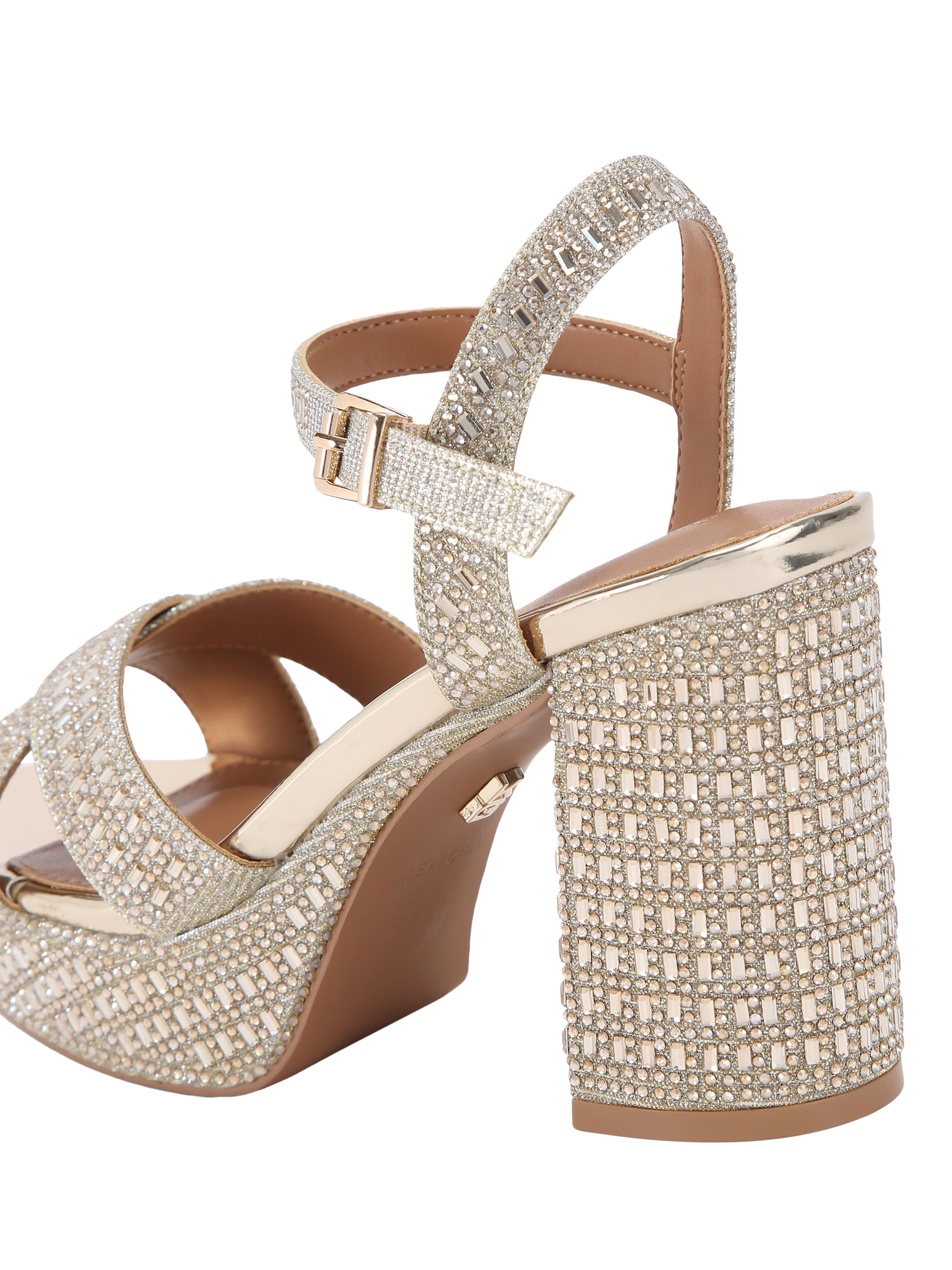 Product image 3 of 4, which shows KG Kurt Geiger Fleur Bling Platform Heel Sandals, Gold, 3