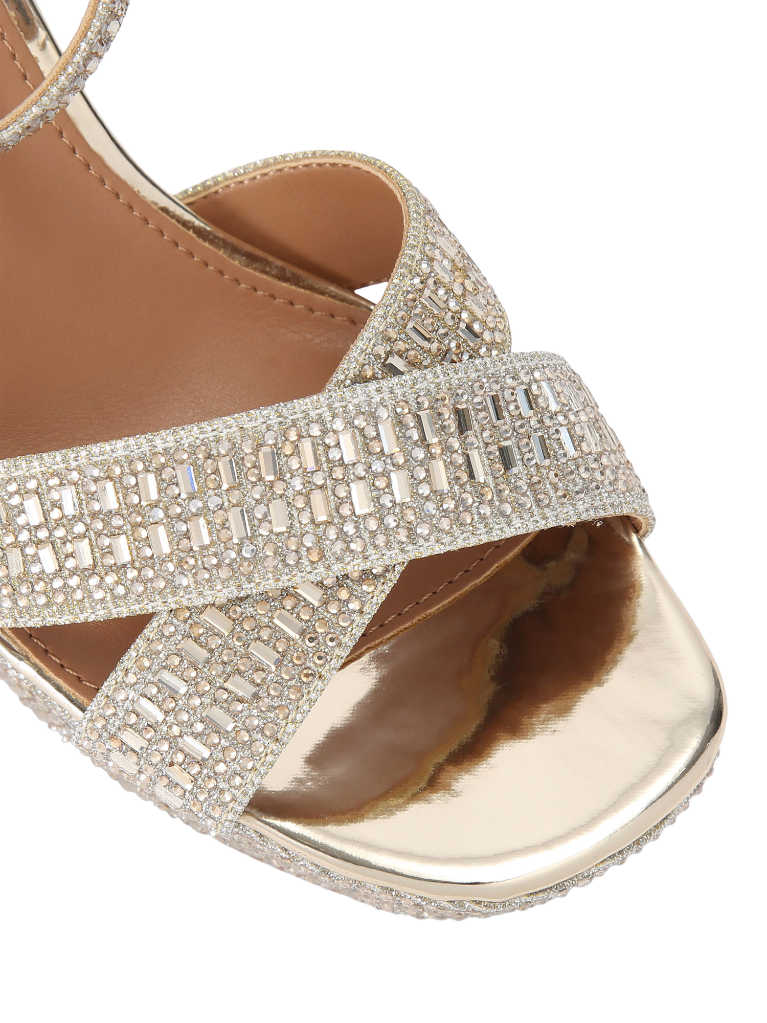 Product image 4 of 4, which shows KG Kurt Geiger Fleur Bling Platform Heel Sandals, Gold, 3