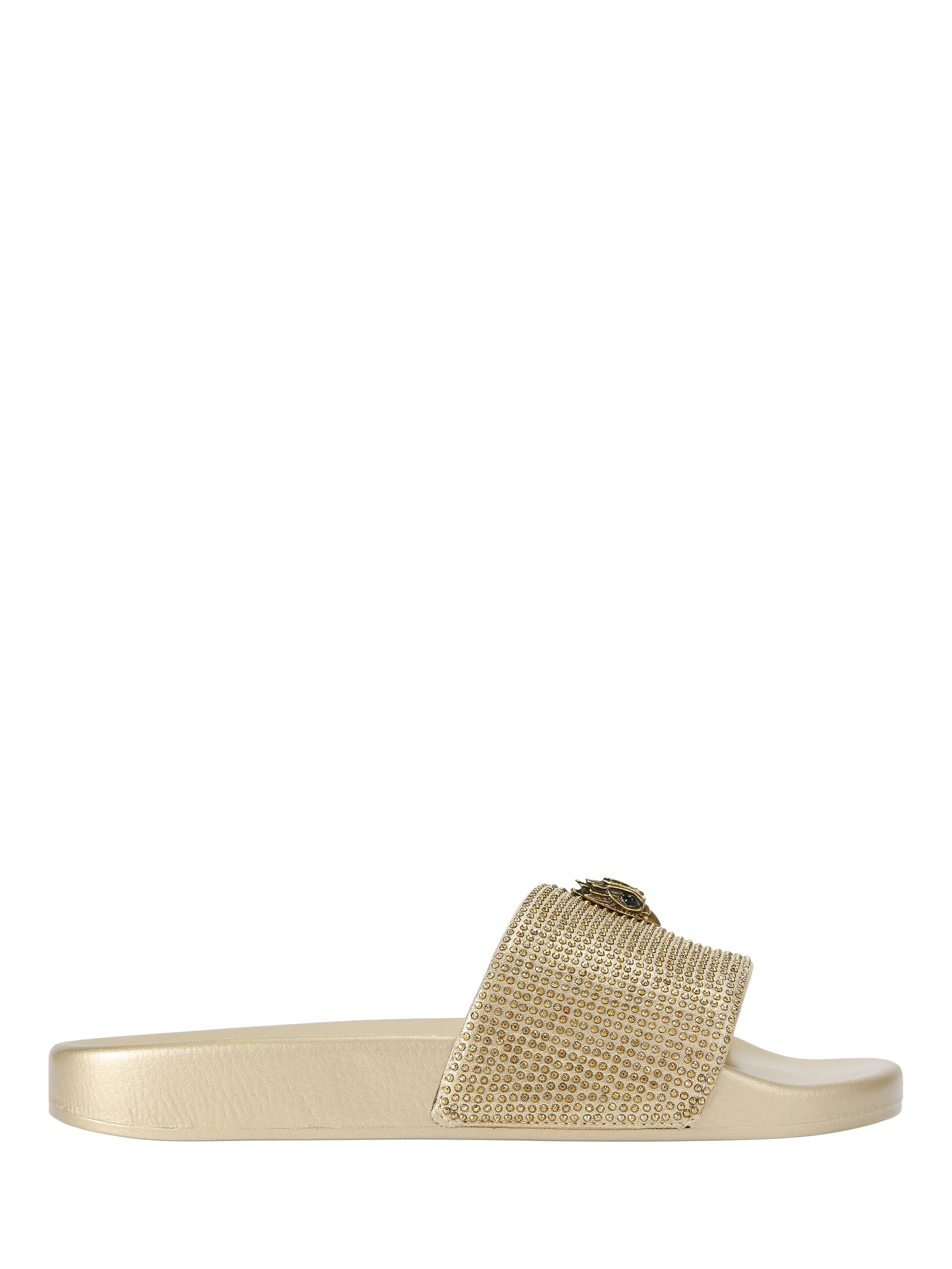 Product image 1 of 6, which shows Kurt Geiger London Meena Eagle Slider Sandals, Gold, 3