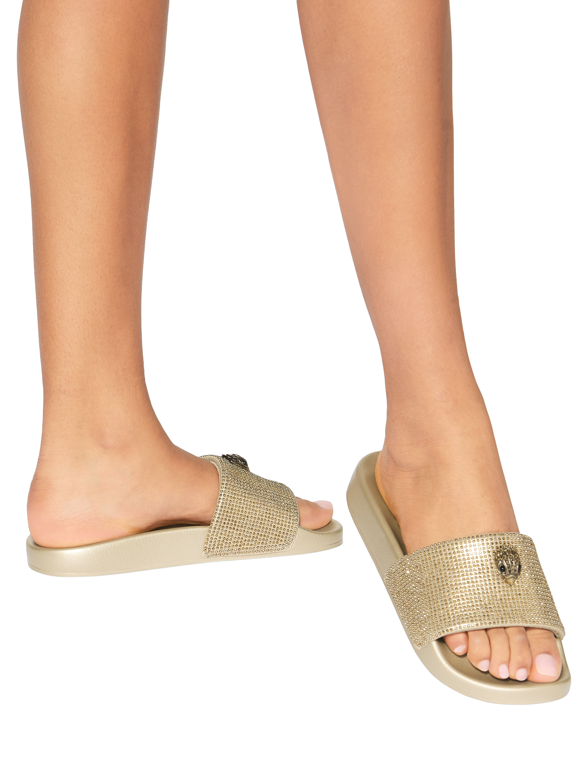 Product image 2 of 6, which shows Kurt Geiger London Meena Eagle Slider Sandals, Gold, 3