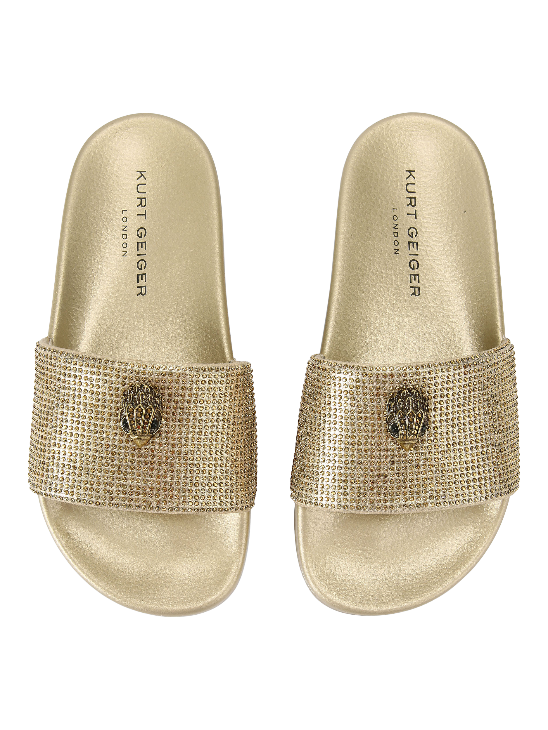 Product image 3 of 6, which shows Kurt Geiger London Meena Eagle Slider Sandals, Gold, 3
