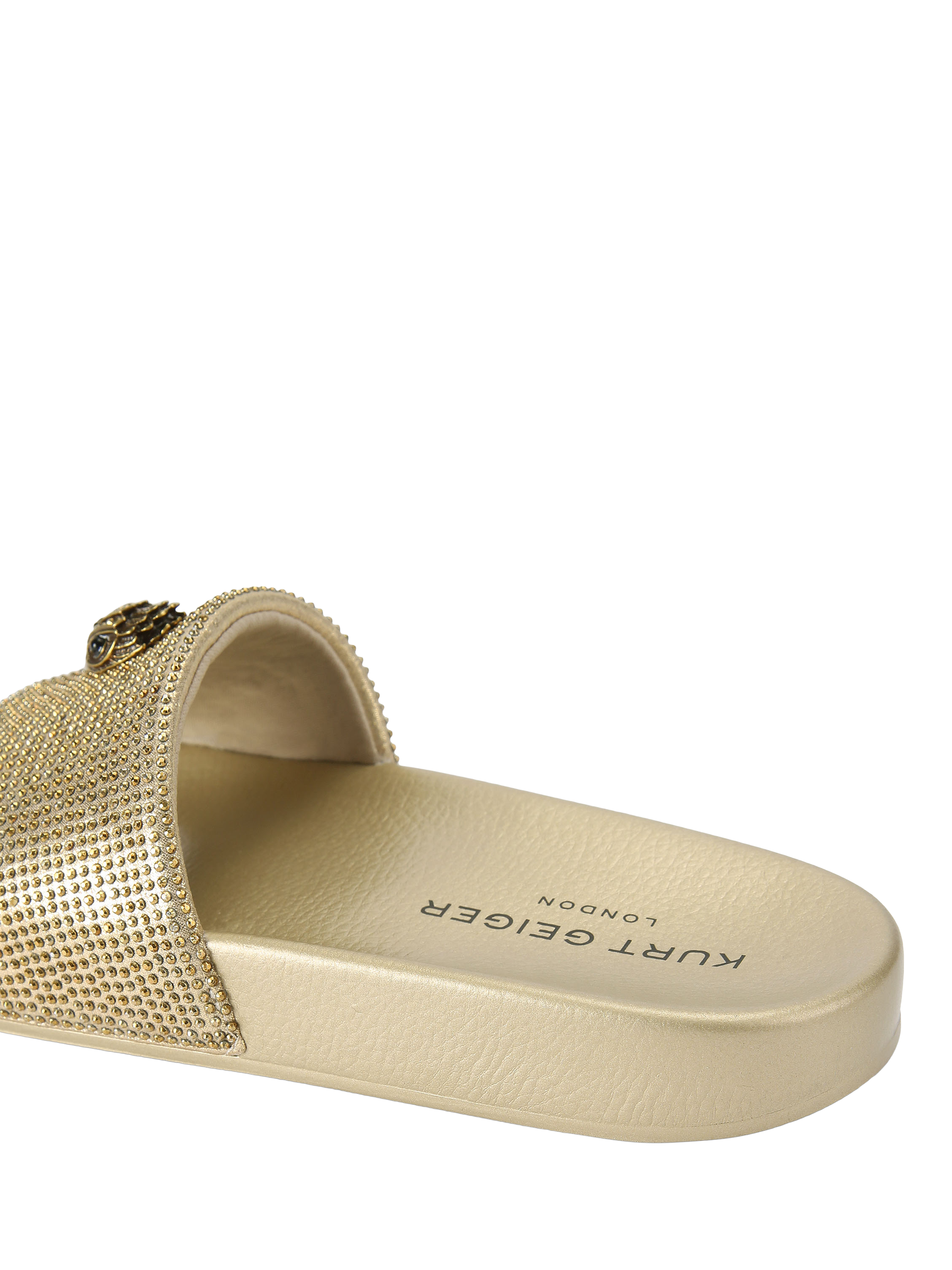 Product image 4 of 6, which shows Kurt Geiger London Meena Eagle Slider Sandals, Gold, 3