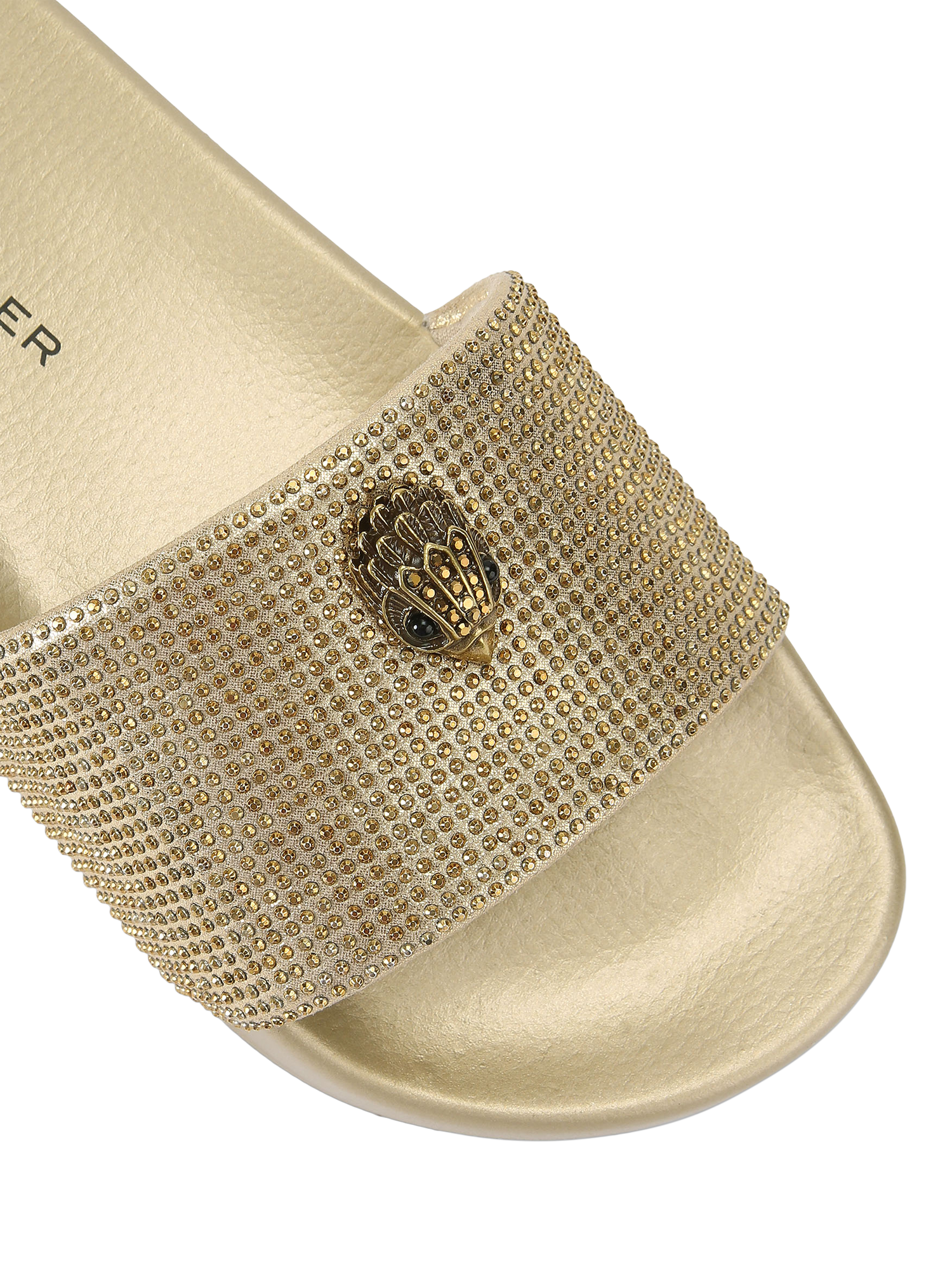 Product image 5 of 6, which shows Kurt Geiger London Meena Eagle Slider Sandals, Gold, 3