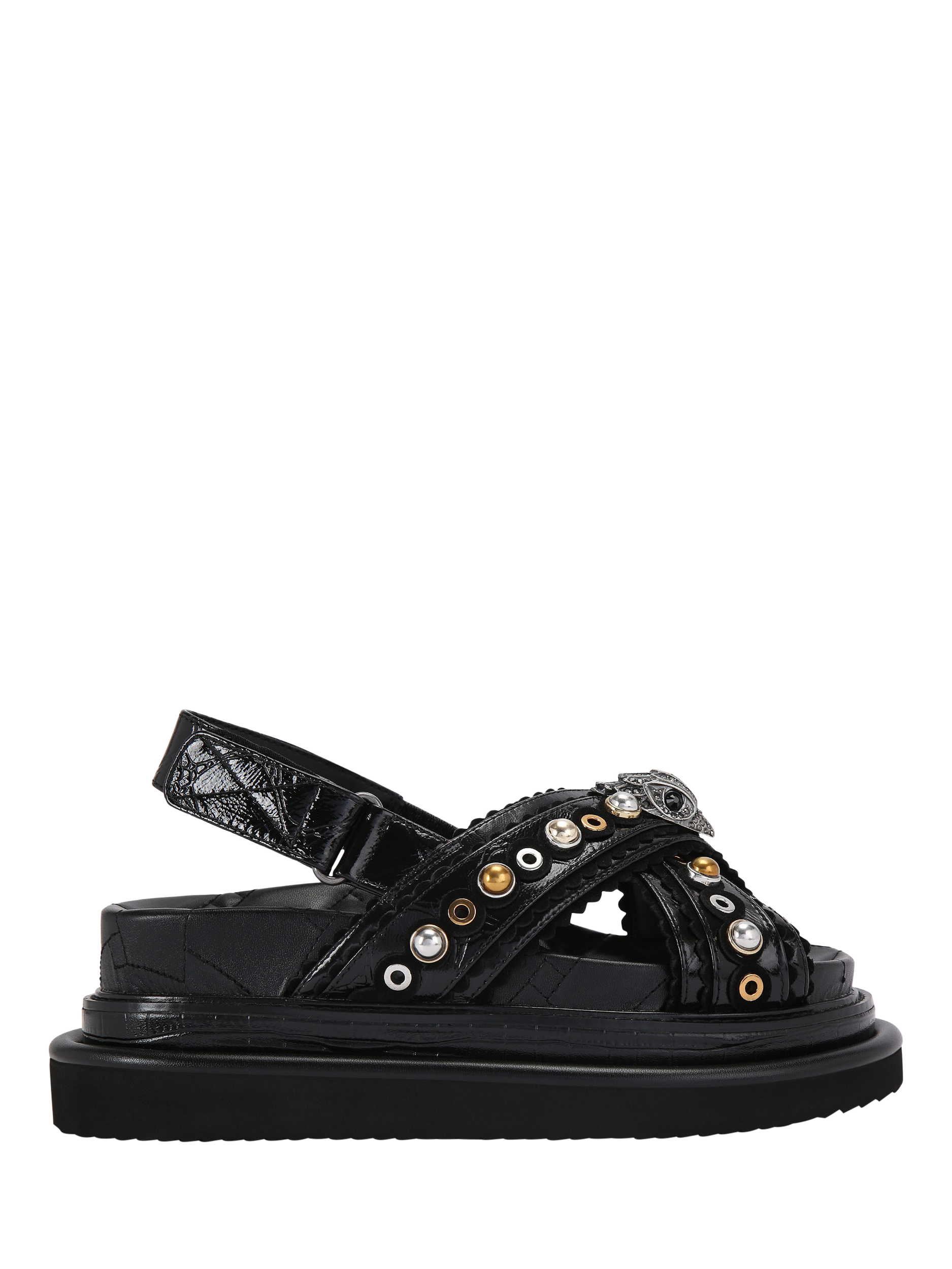 Product image 1 of 6, which shows Kurt Geiger London Cross Strap Flatform Leather Sandals, Black, 3