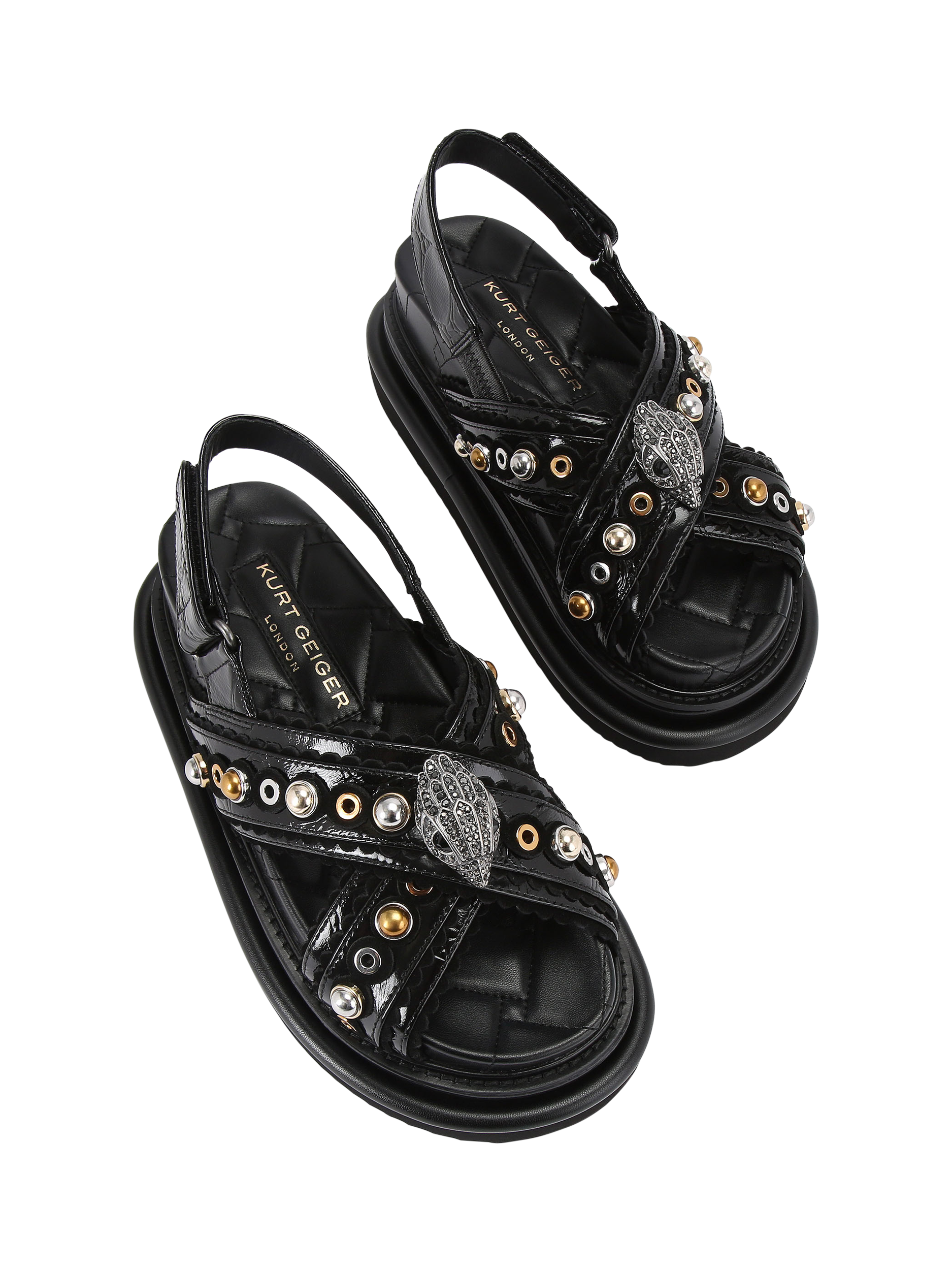 Product image 3 of 6, which shows Kurt Geiger London Cross Strap Flatform Leather Sandals, Black, 3