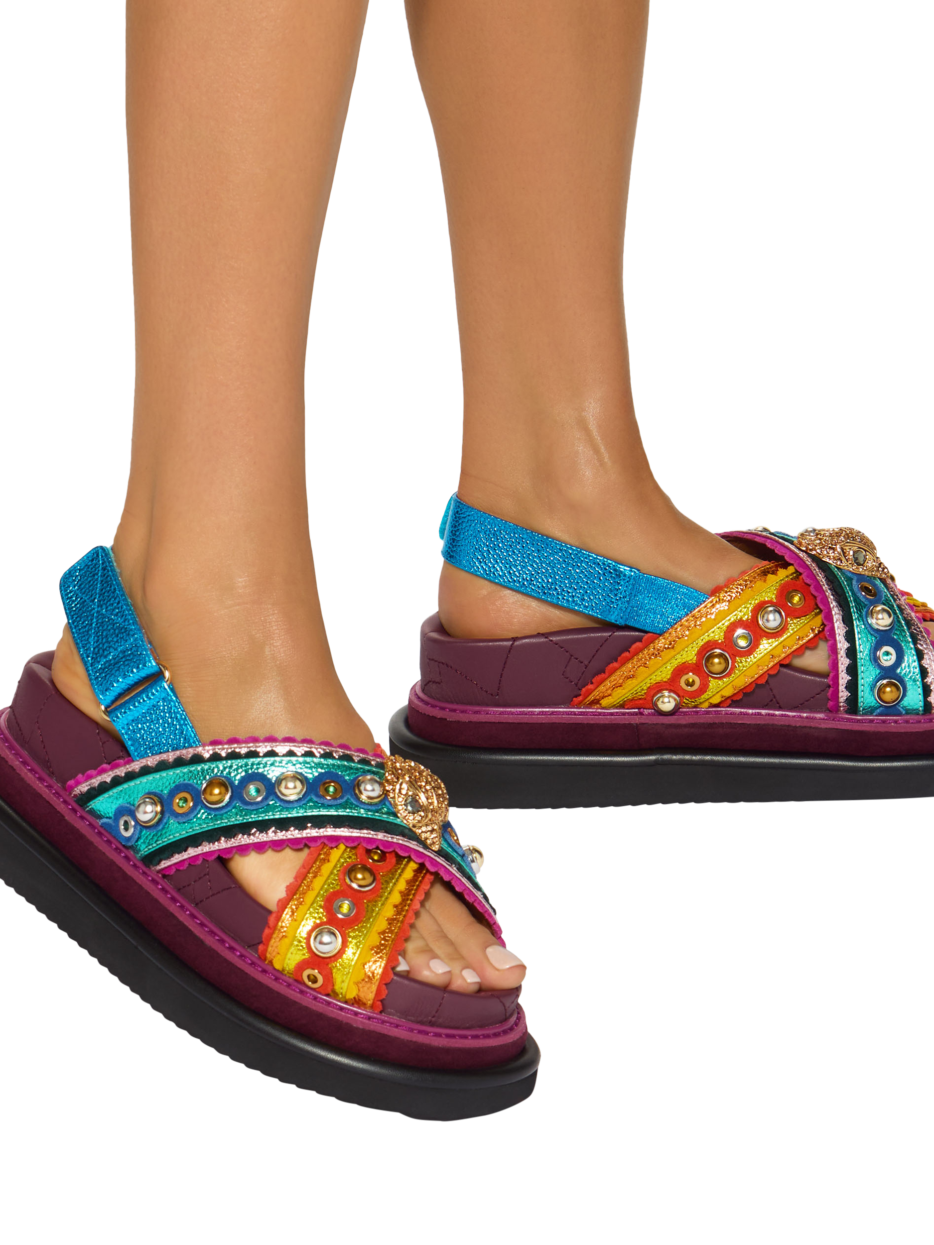 Product image 2 of 6, which shows Kurt Geiger London Orson Cross Strap Flatform Sandals, Multi, 3