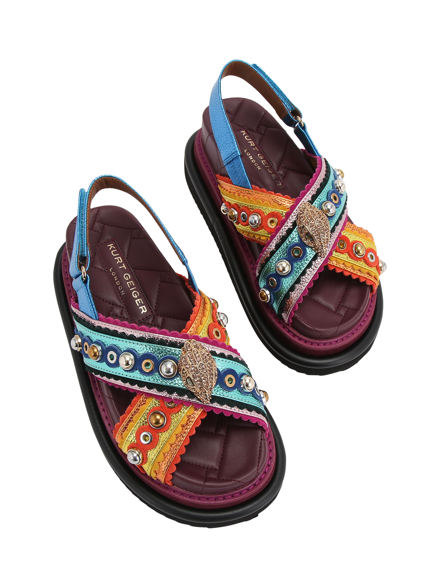 Product image 3 of 6, which shows Kurt Geiger London Orson Cross Strap Flatform Sandals, Multi, 3