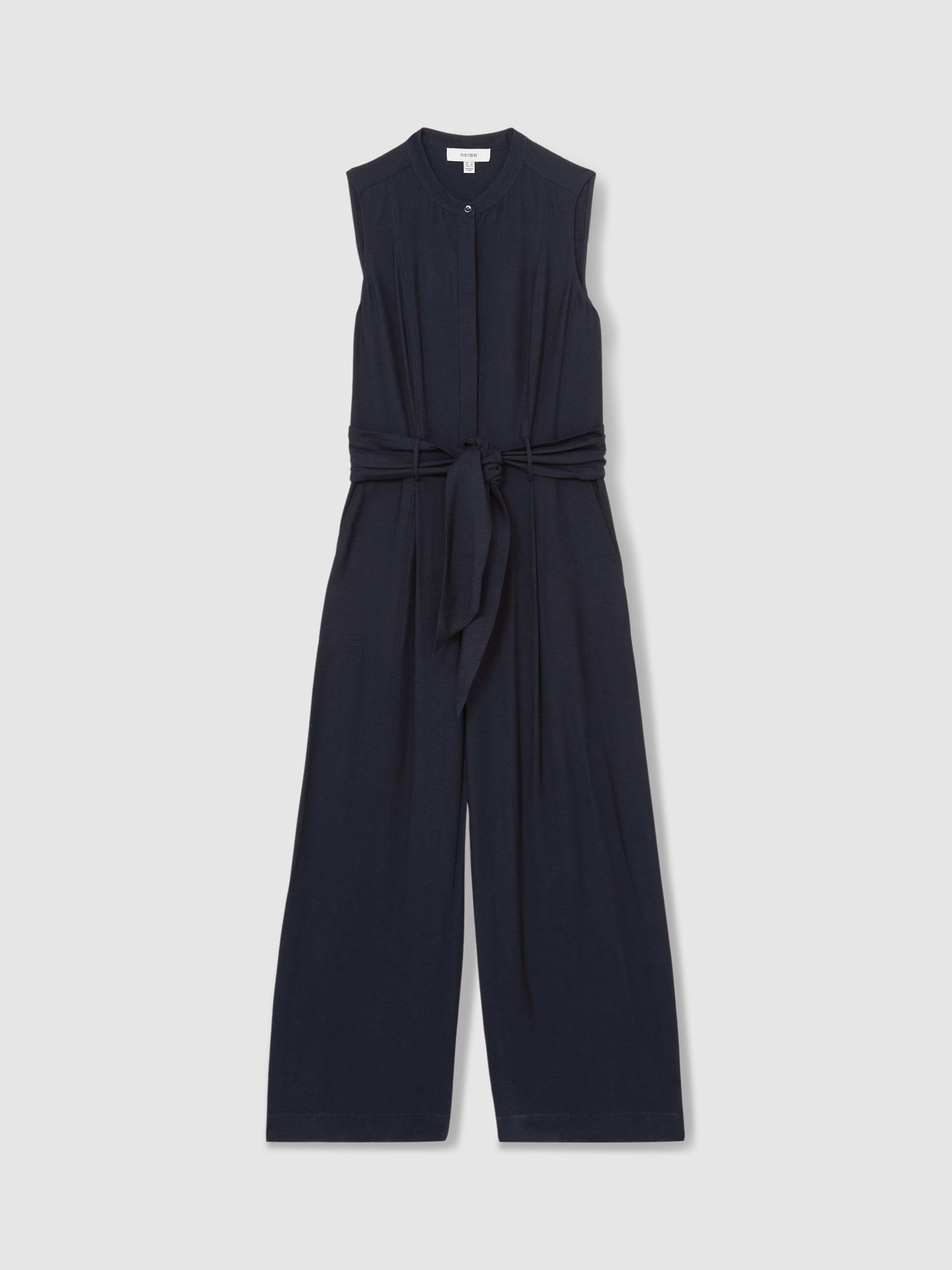 Product image 3 of 5, which shows Reiss Petite Raven Sleeveless Wide Leg Jumpsuit, Navy, 6Pt