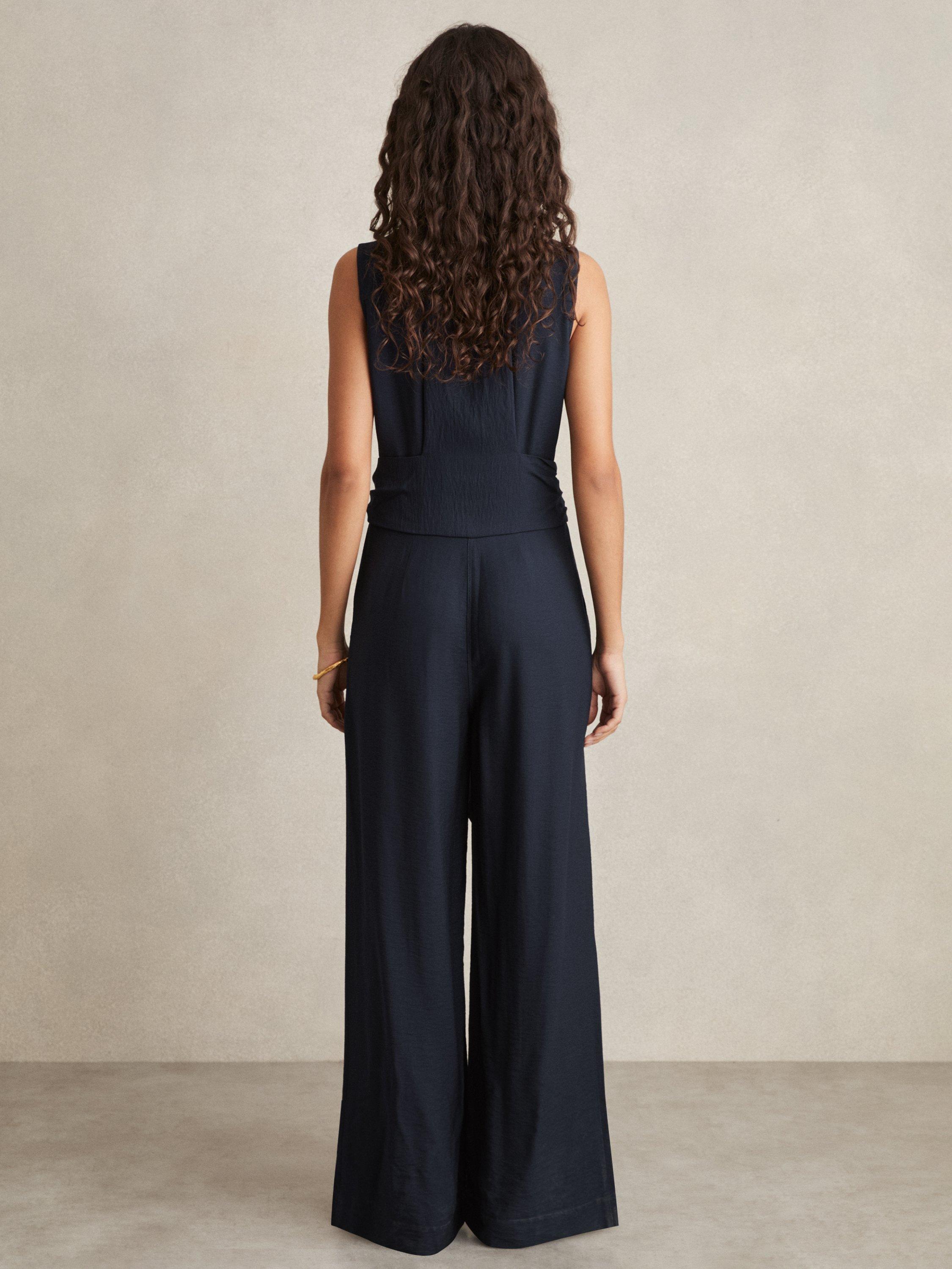 Product image 5 of 5, which shows Reiss Petite Raven Sleeveless Wide Leg Jumpsuit, Navy, 6Pt