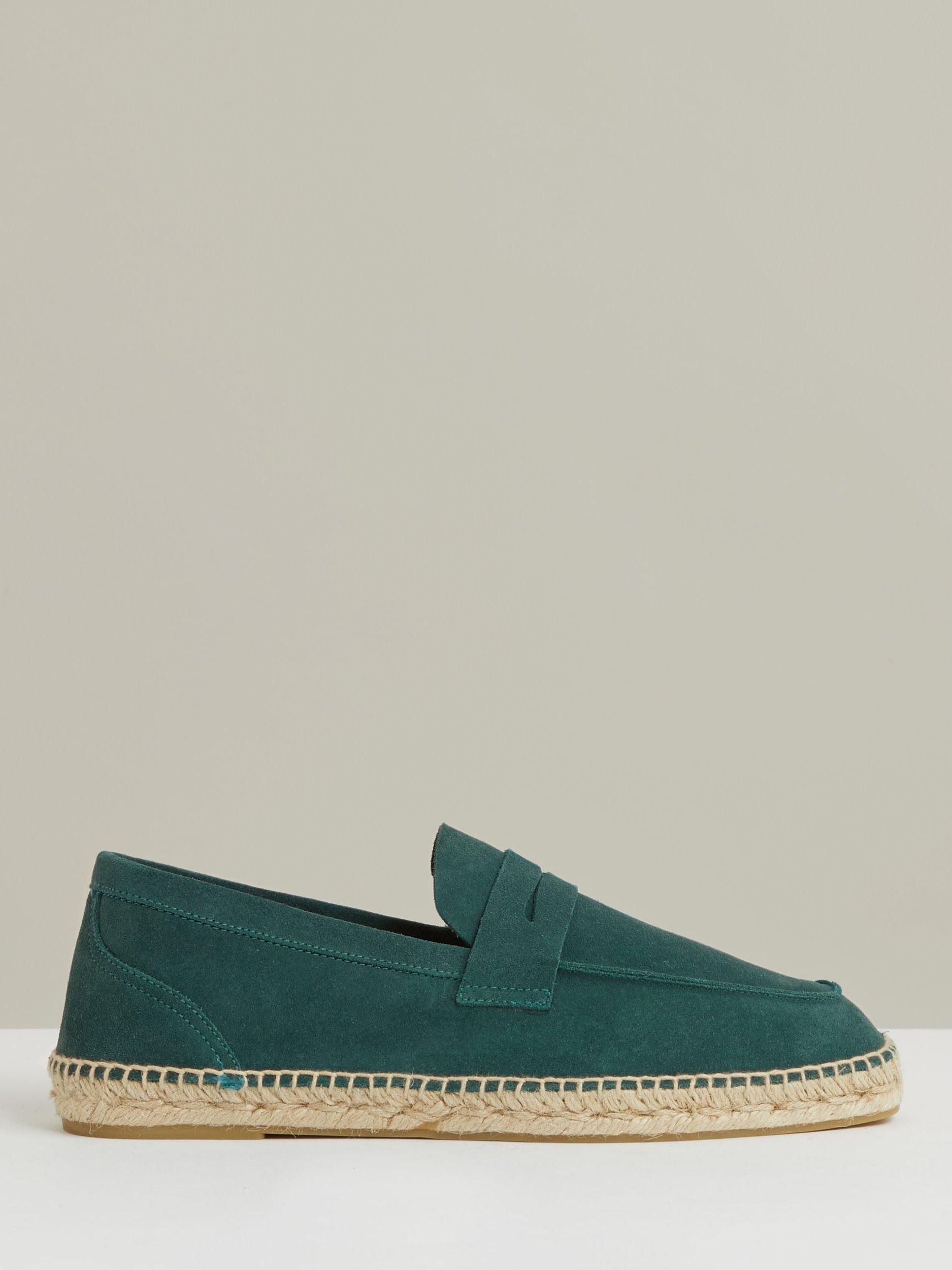 Reiss Cannes Suede Penny Strap Espadrilles, Light Teal