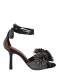 Kurt Geiger London Pom Pom Suede Ankle Tie Sandals, Black