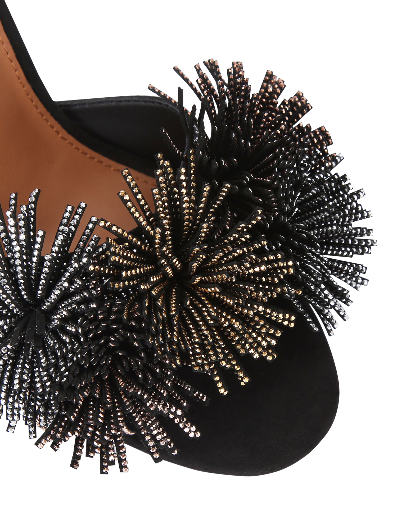 Product image 5 of 5, which shows Kurt Geiger London Pom Pom Suede Ankle Tie Sandals, Black, 3