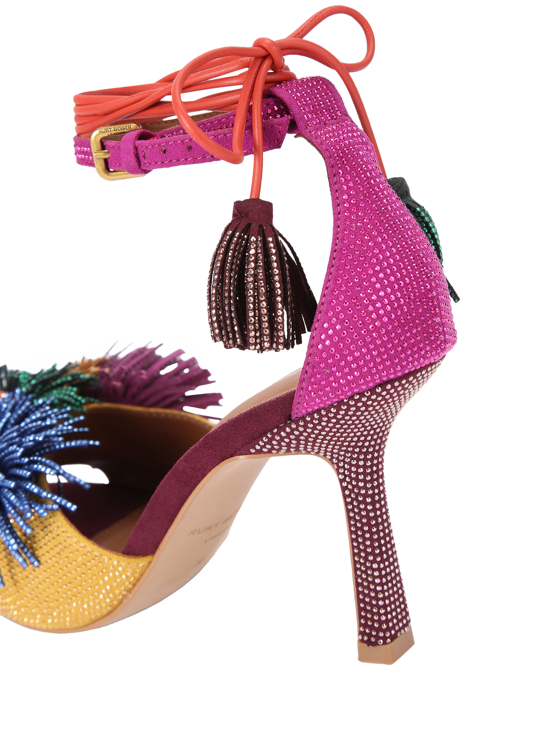 Product image 4 of 5, which shows Kurt Geiger London Pom Pom Suede Ankle Tie Sandals, Red Wine, 3