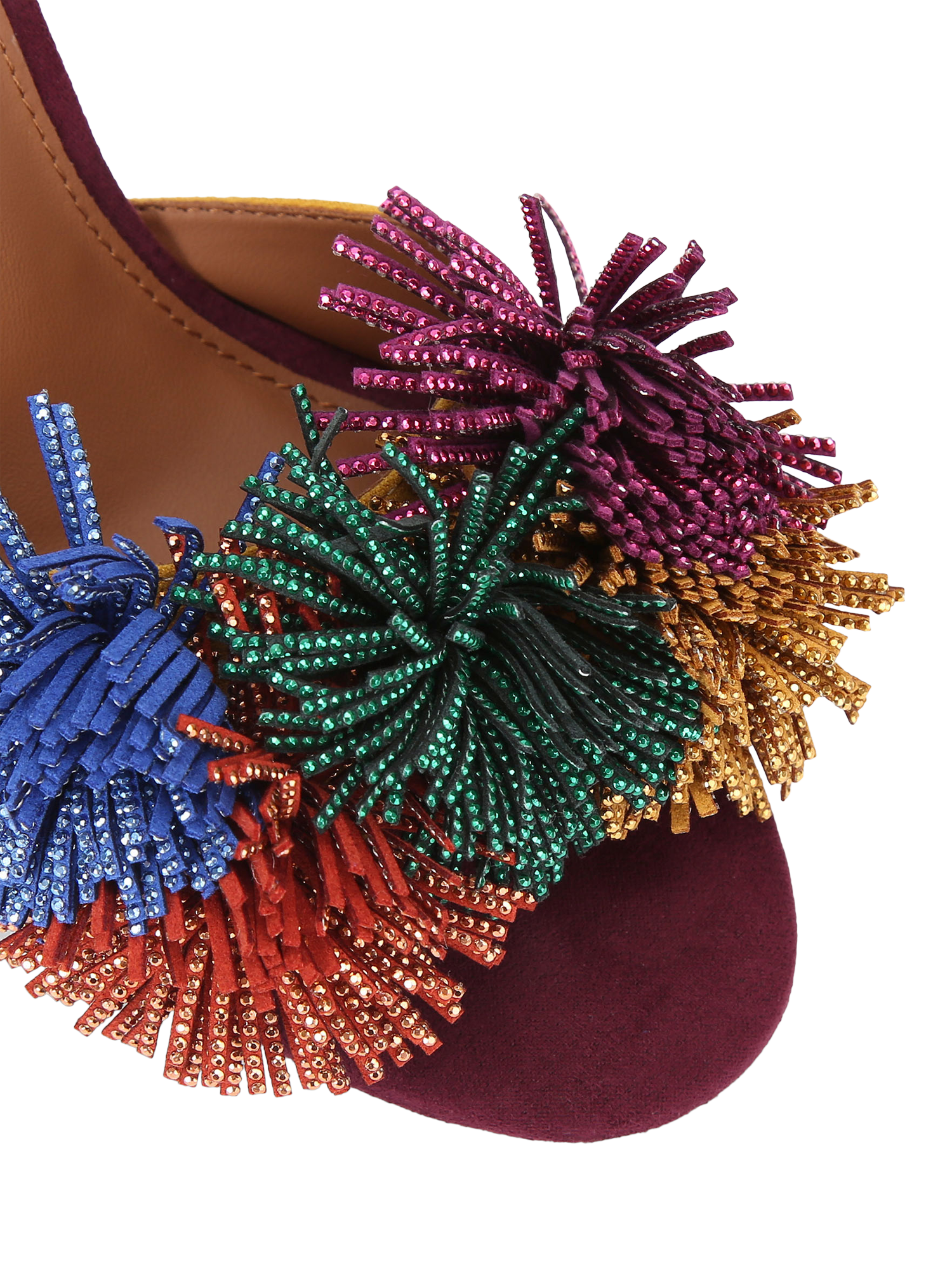 Product image 5 of 5, which shows Kurt Geiger London Pom Pom Suede Ankle Tie Sandals, Red Wine, 3