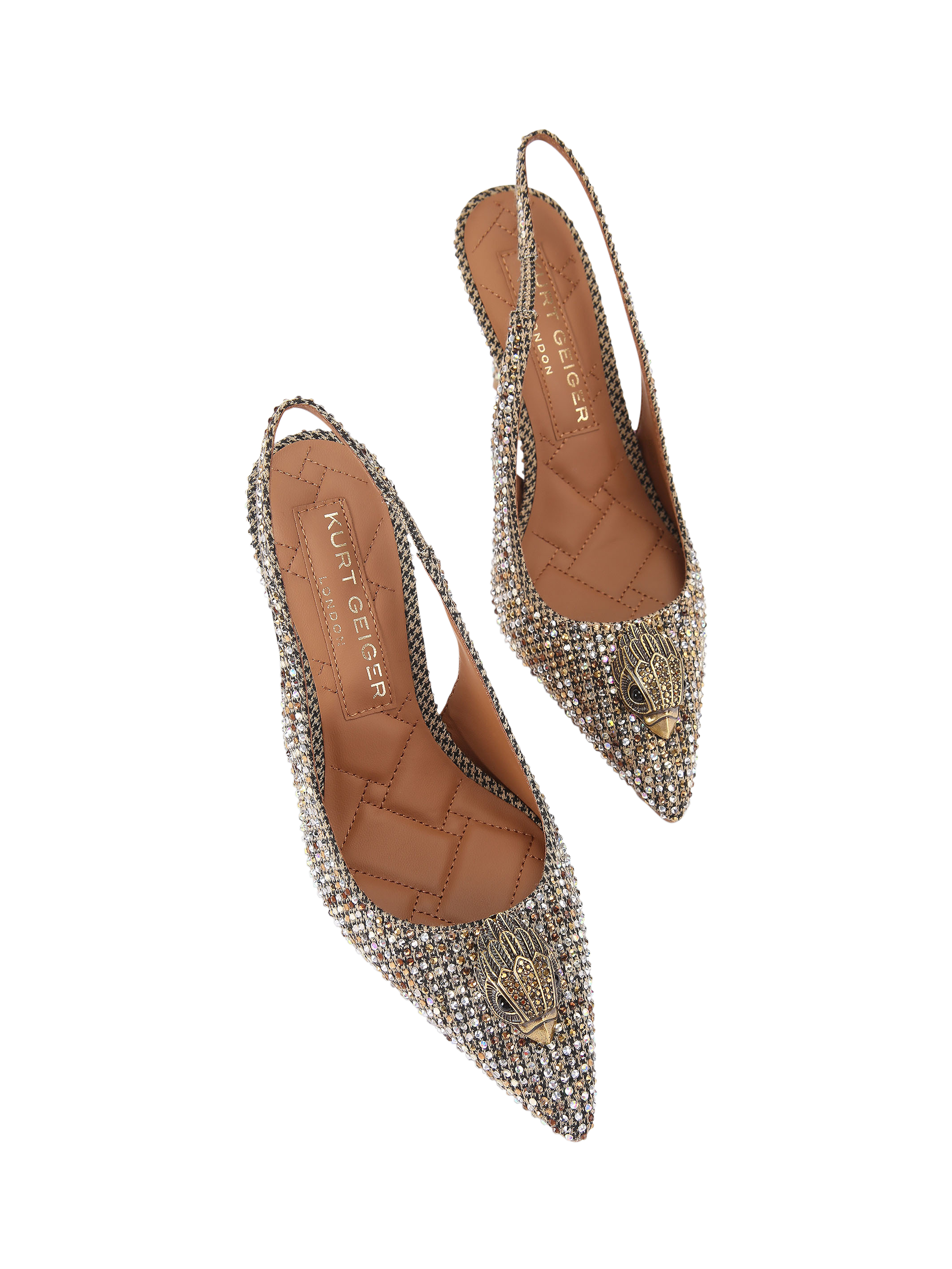 Product image 3 of 6, which shows Kurt Geiger London Belgravia Embellished High Slingback Sandals, Natural Multi, 3