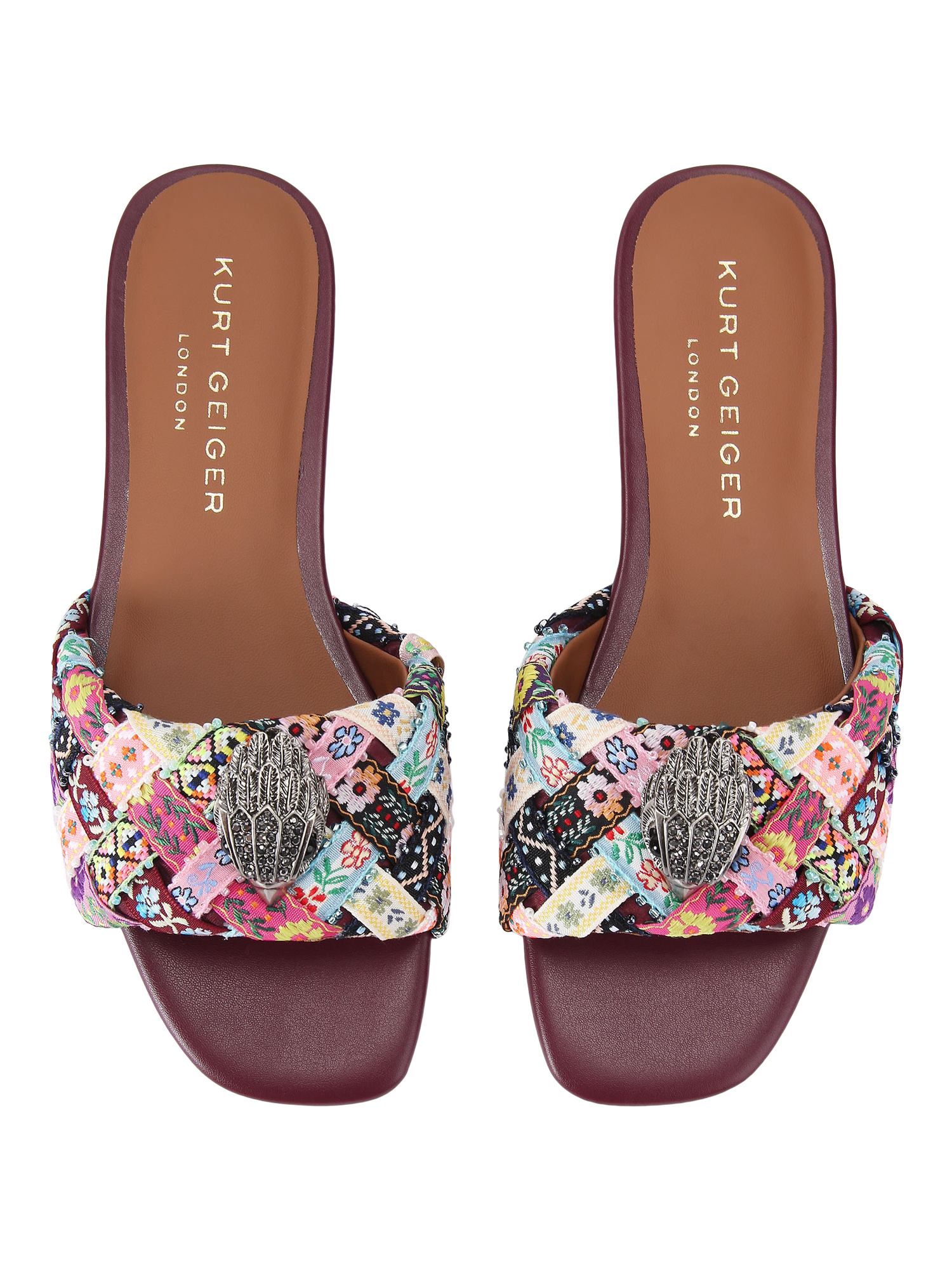 Product image 3 of 6, which shows Kurt Geiger London Kensington Flat Sandals, Red Wine/Multi, 3