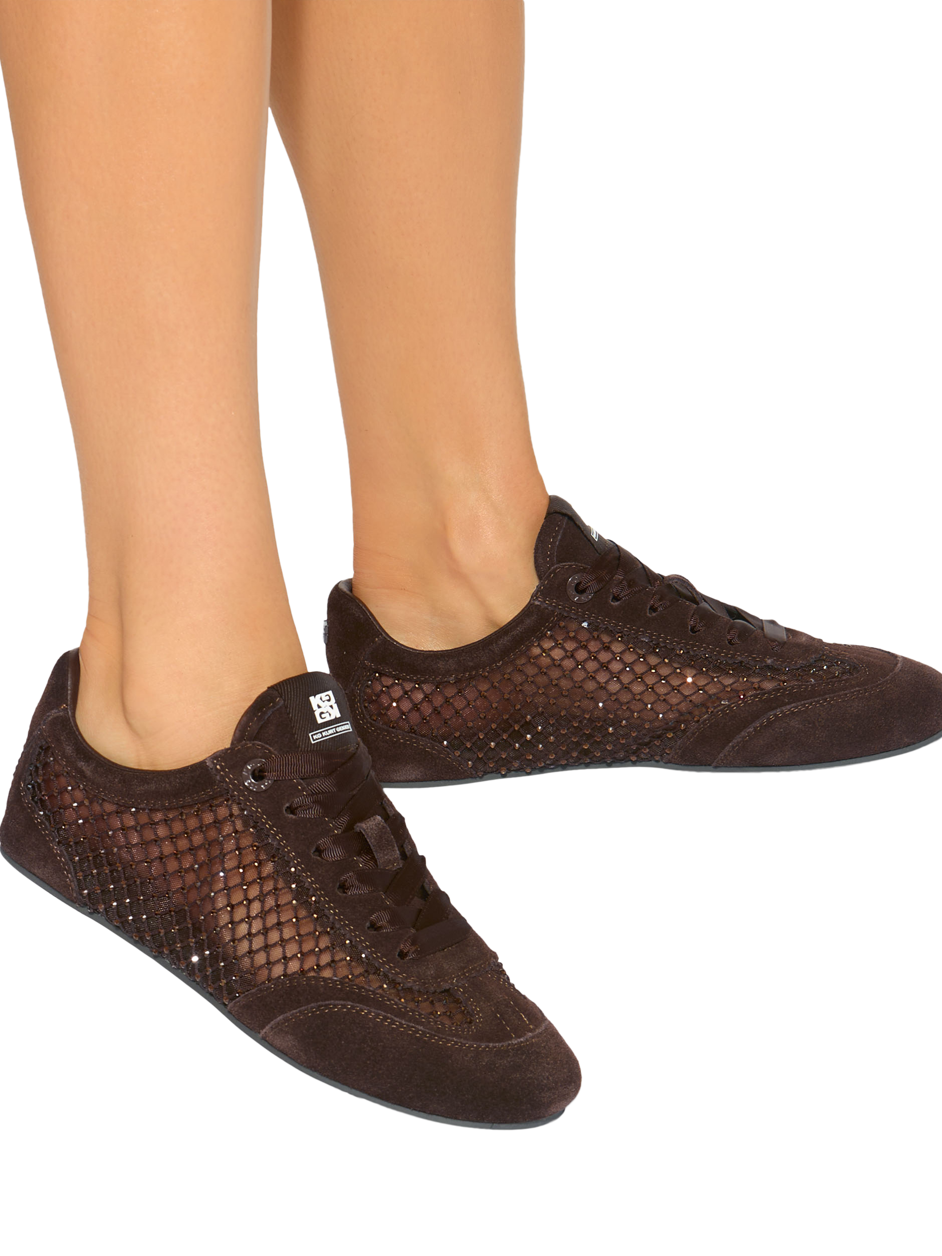 Product image 2 of 4, which shows Kurt Geiger London Listen Suede Embellished Trainers, Brown, 3